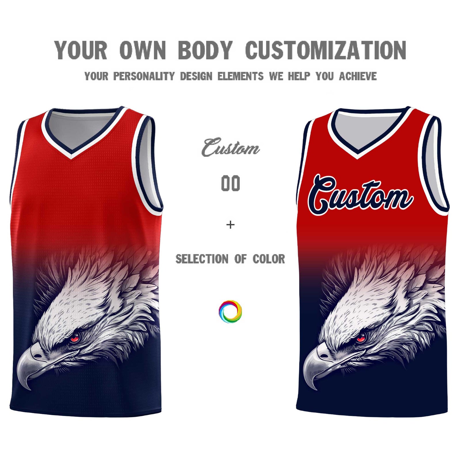 Custom Red Navy Basketball Kits with Eagle Pattern