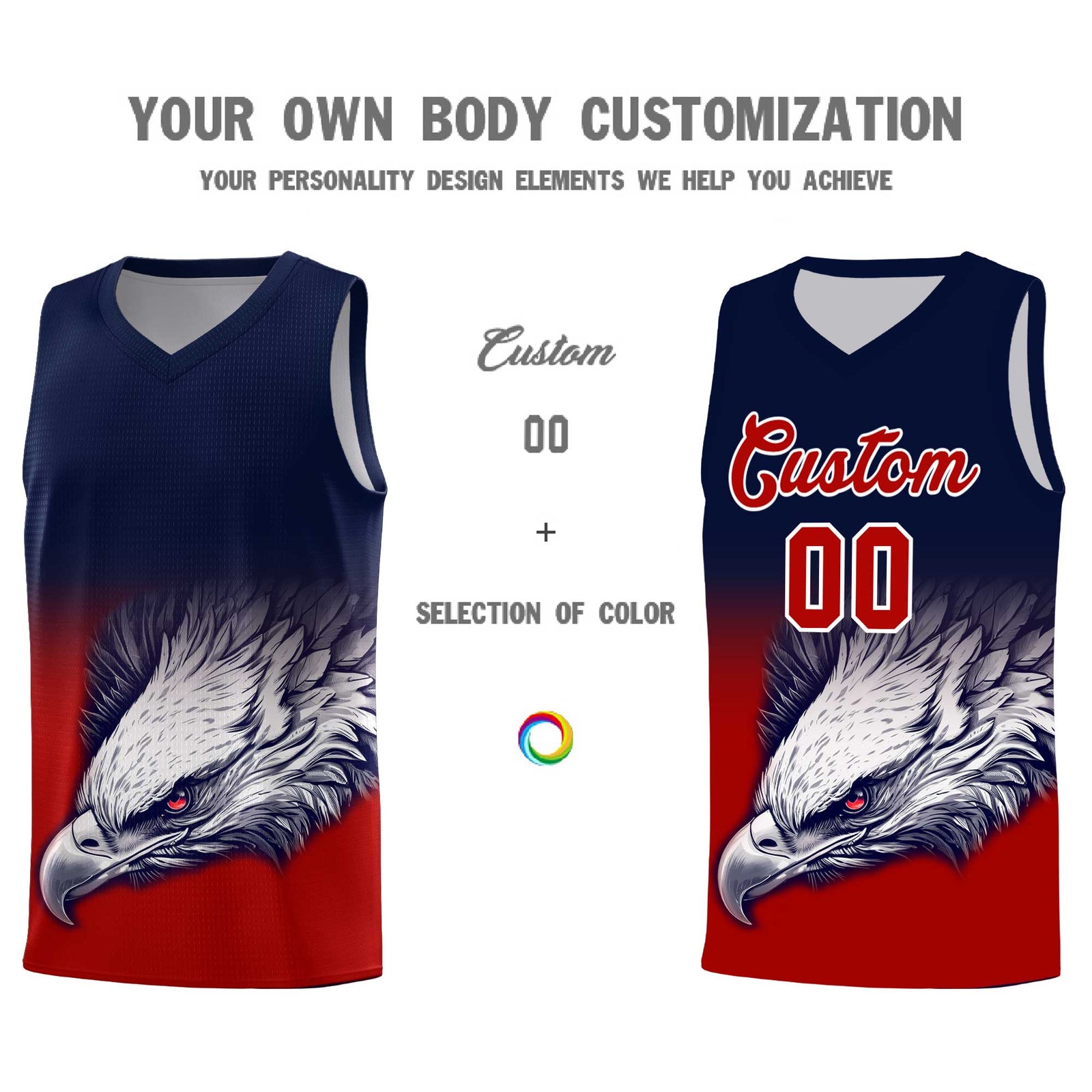 Custom Navy Red Basketball Kits with Eagle Pattern