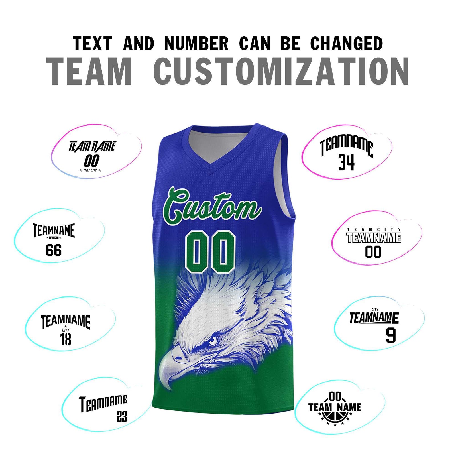 Custom Royal Kelly Green Basketball Kits with Eagle Pattern