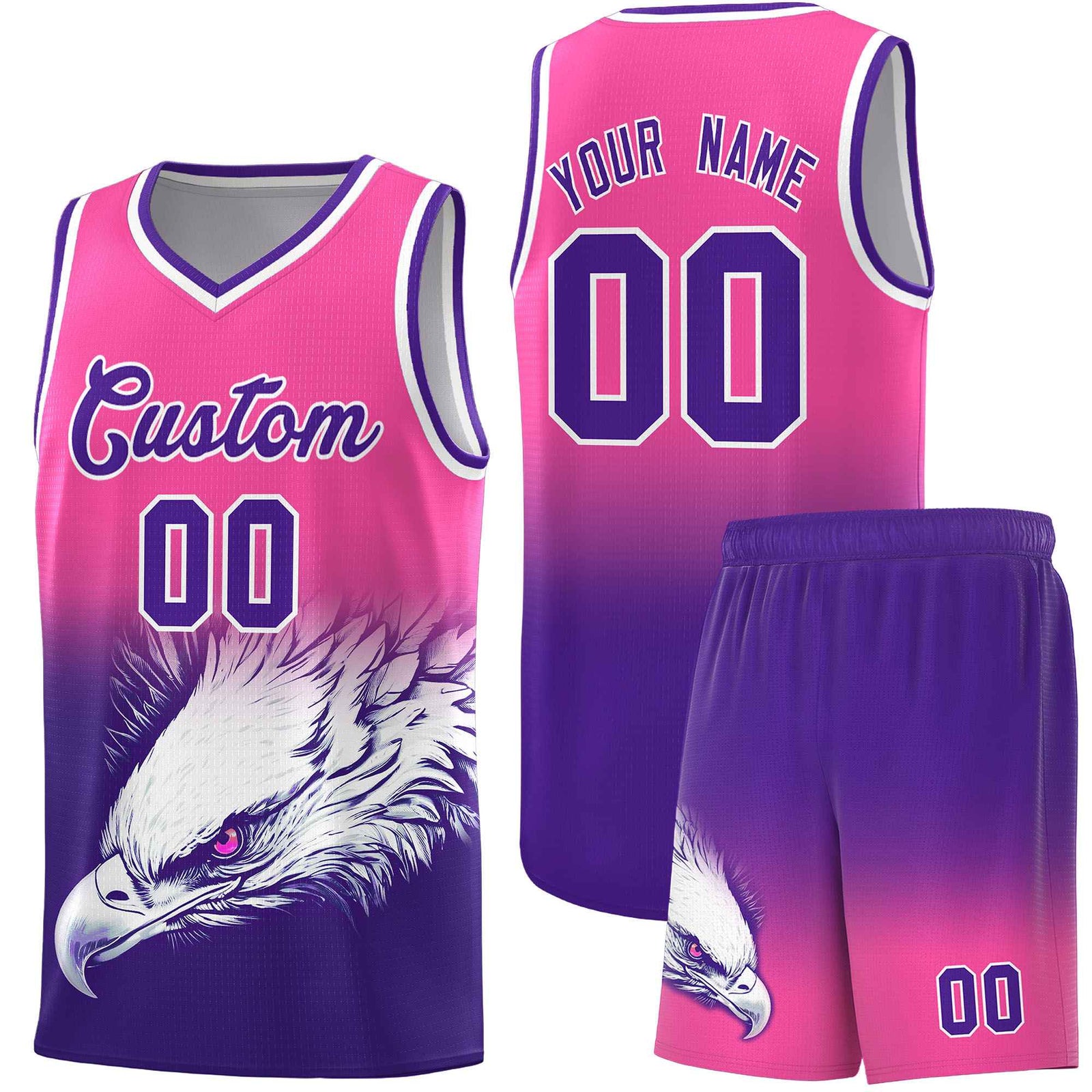 Custom Pink Purple Basketball Kits with Eagle Pattern