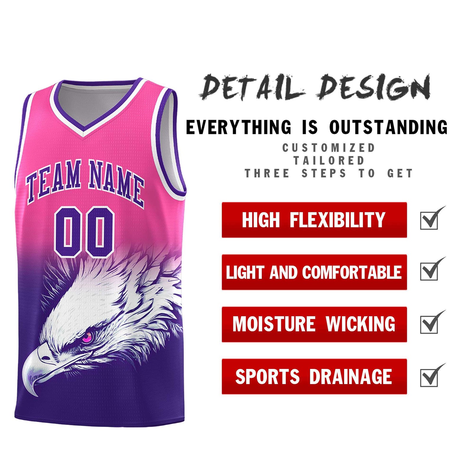 Custom Pink Purple Basketball Kits with Eagle Pattern