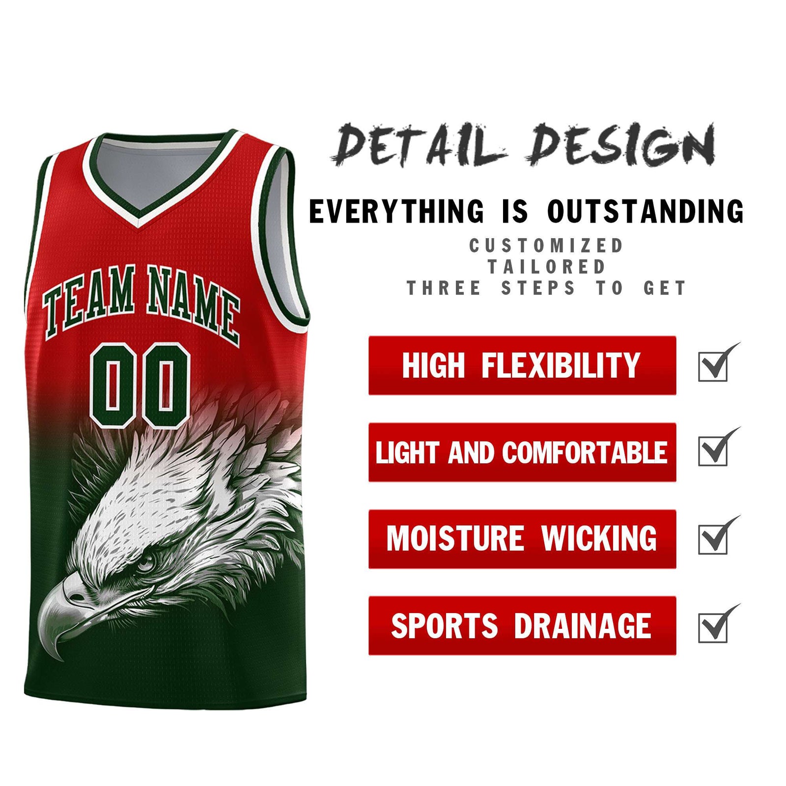 Custom Red Green Basketball Kits with Eagle Pattern