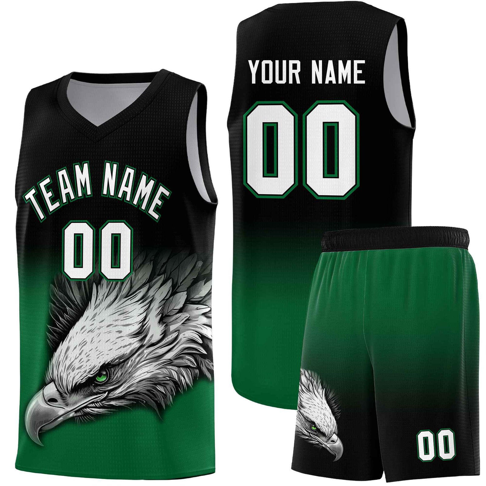 Custom Black Kelly Green Basketball Kits with Eagle Pattern