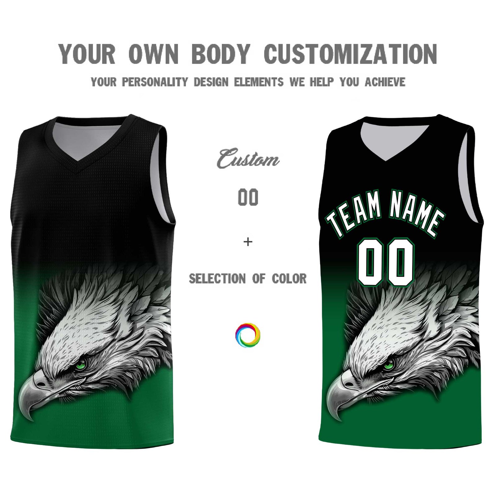 Custom Black Kelly Green Basketball Kits with Eagle Pattern