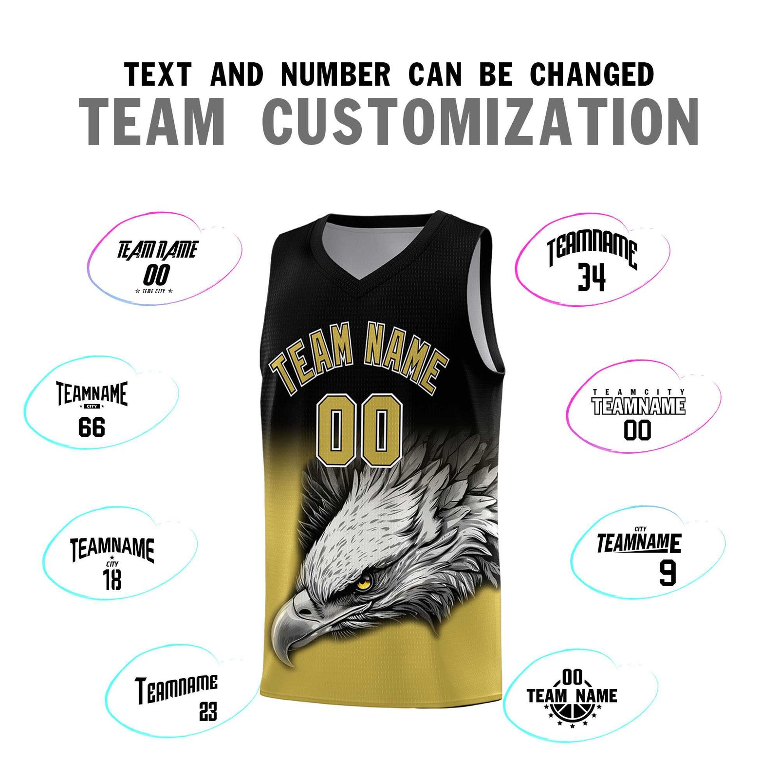 Custom Black Old Gold Basketball Kits with Eagle Pattern