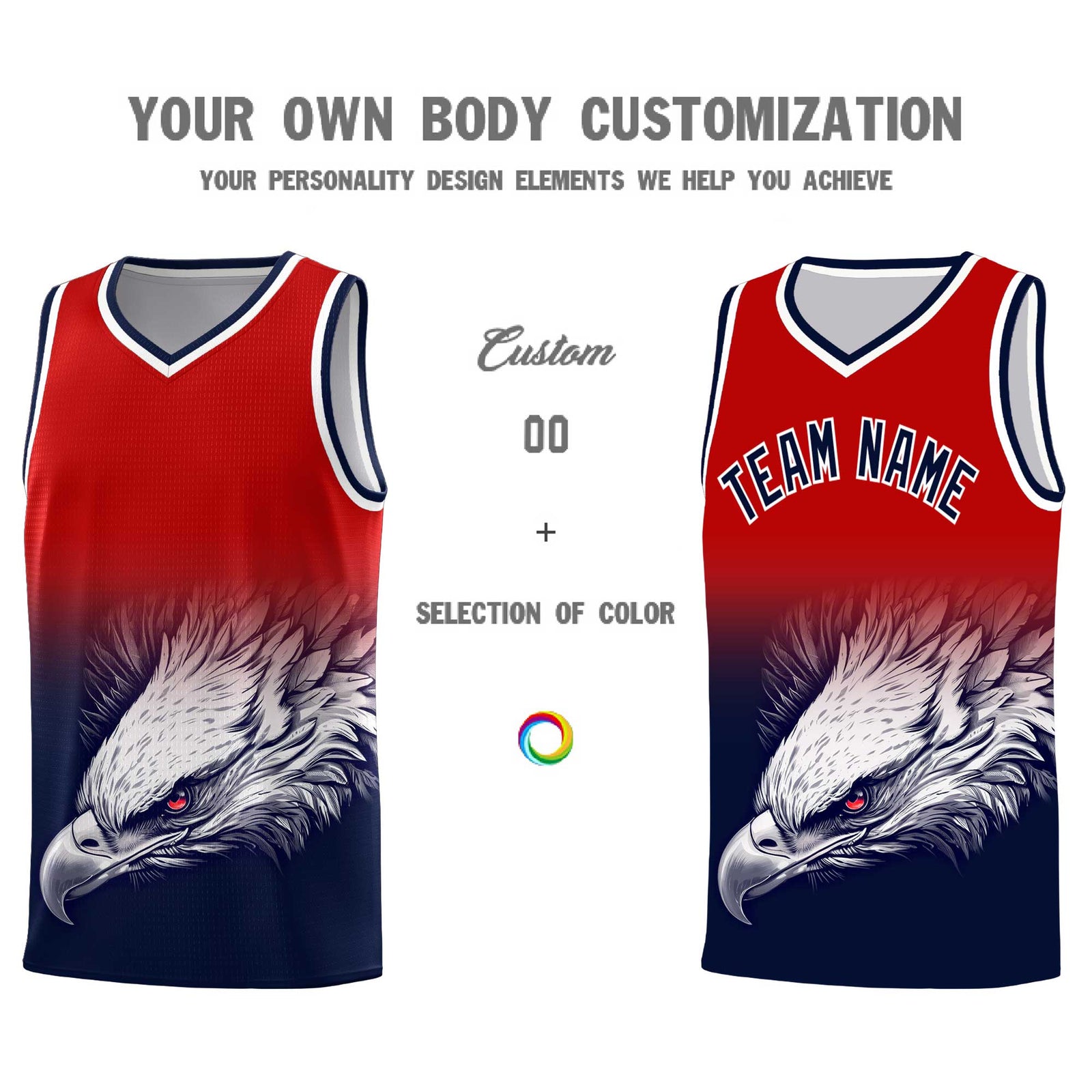 Custom Red Navy Basketball Kits with Eagle Pattern
