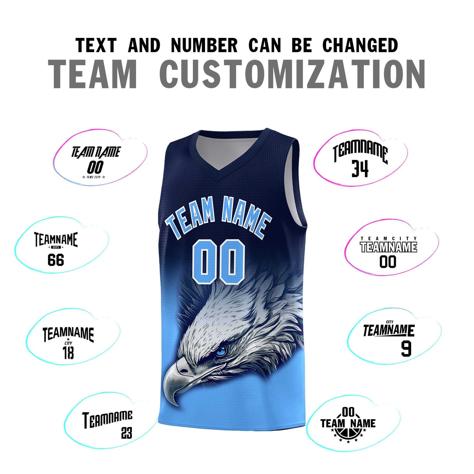 Custom Navy Powder Blue Basketball Kits with Eagle Pattern