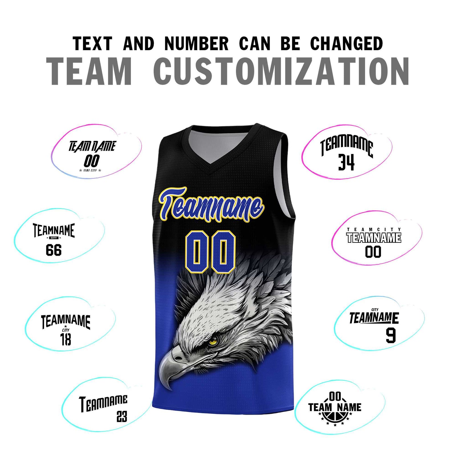 Custom Black Yellow Basketball Kits with Eagle Pattern