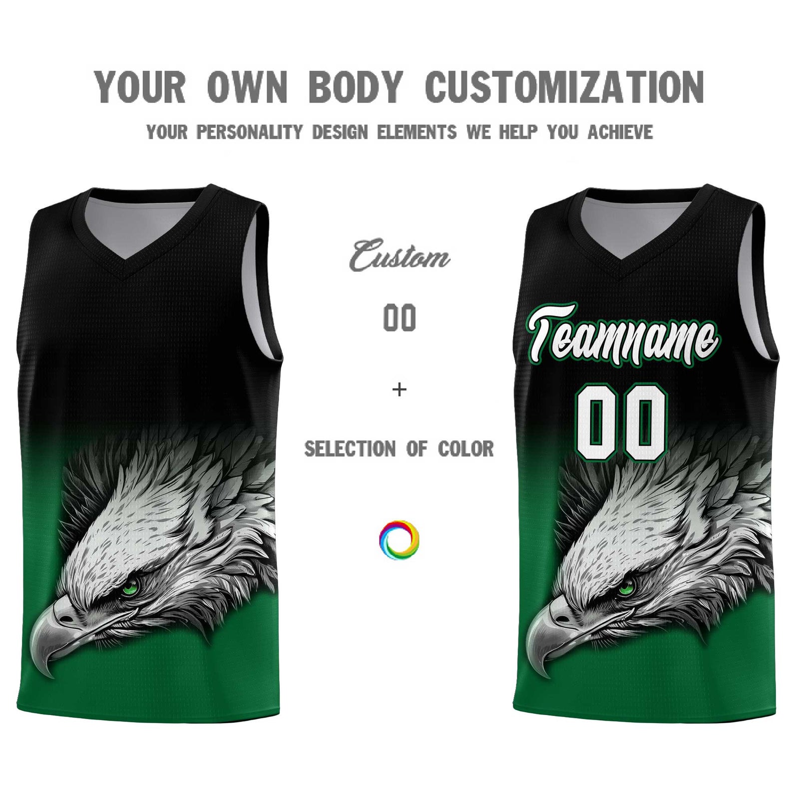 Custom Black Kelly Green Basketball Kits with Eagle Pattern