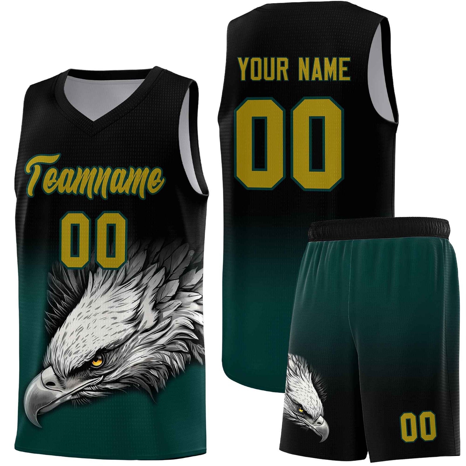 Custom Black Midnight Green Basketball Kits with Eagle Pattern