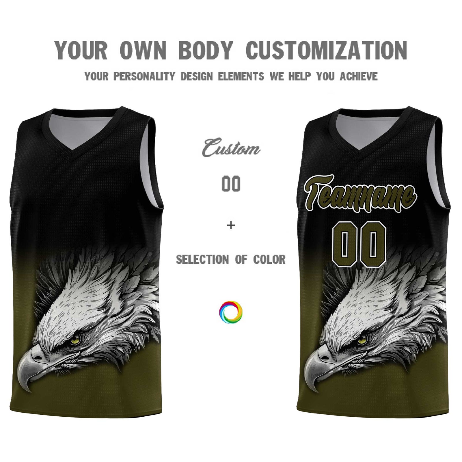Custom Black Olive Basketball Kits with Eagle Pattern
