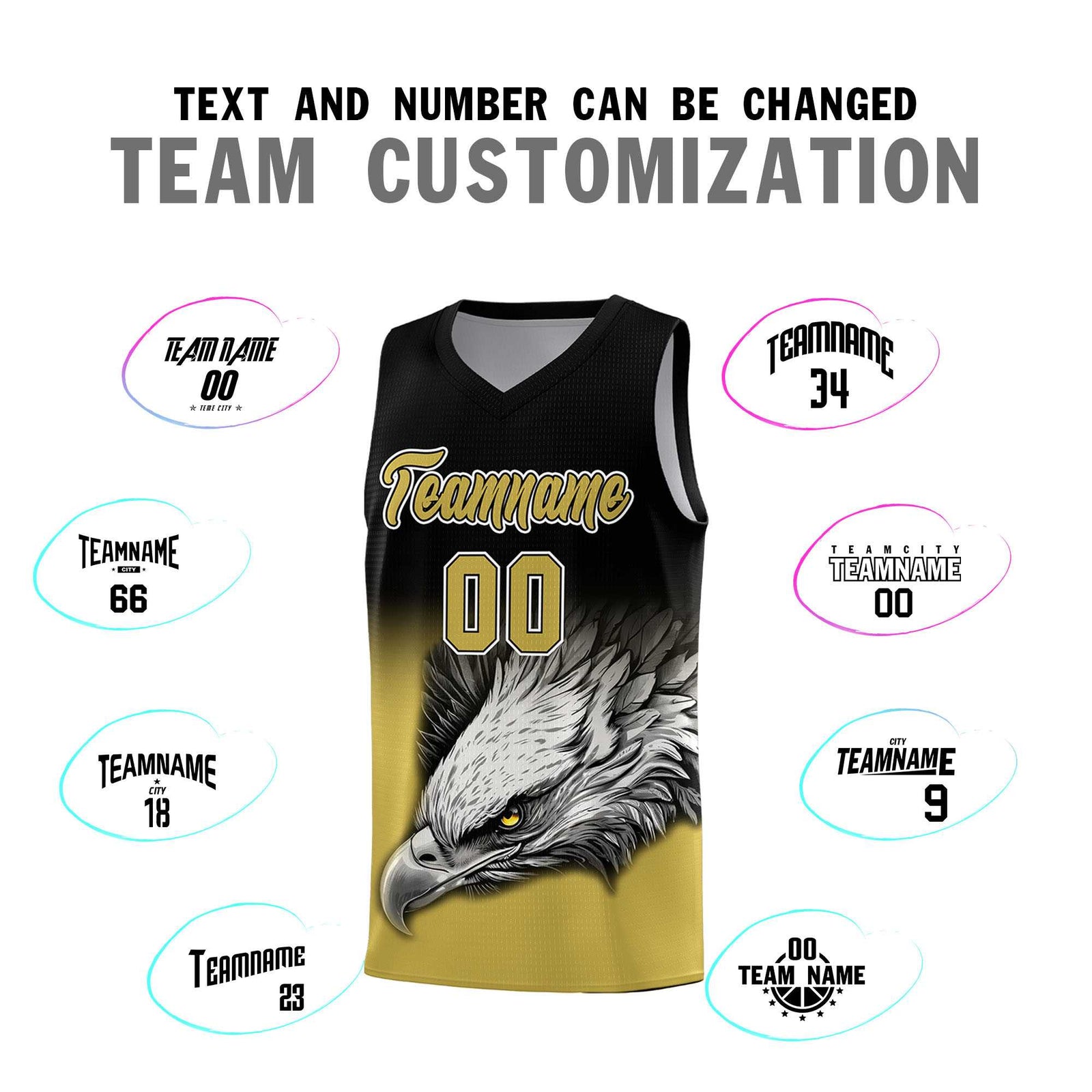 Custom Black Old Gold Basketball Kits with Eagle Pattern