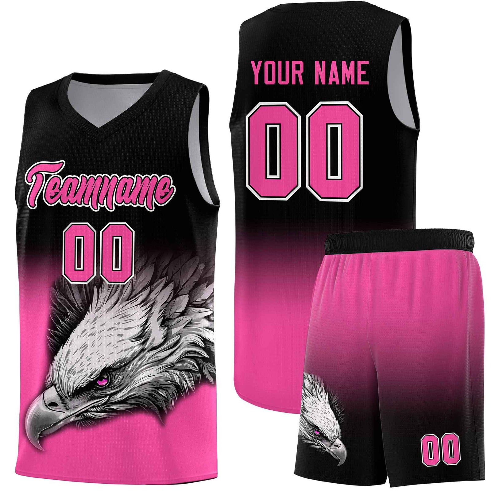 Custom Black Pink Basketball Kits with Eagle Pattern