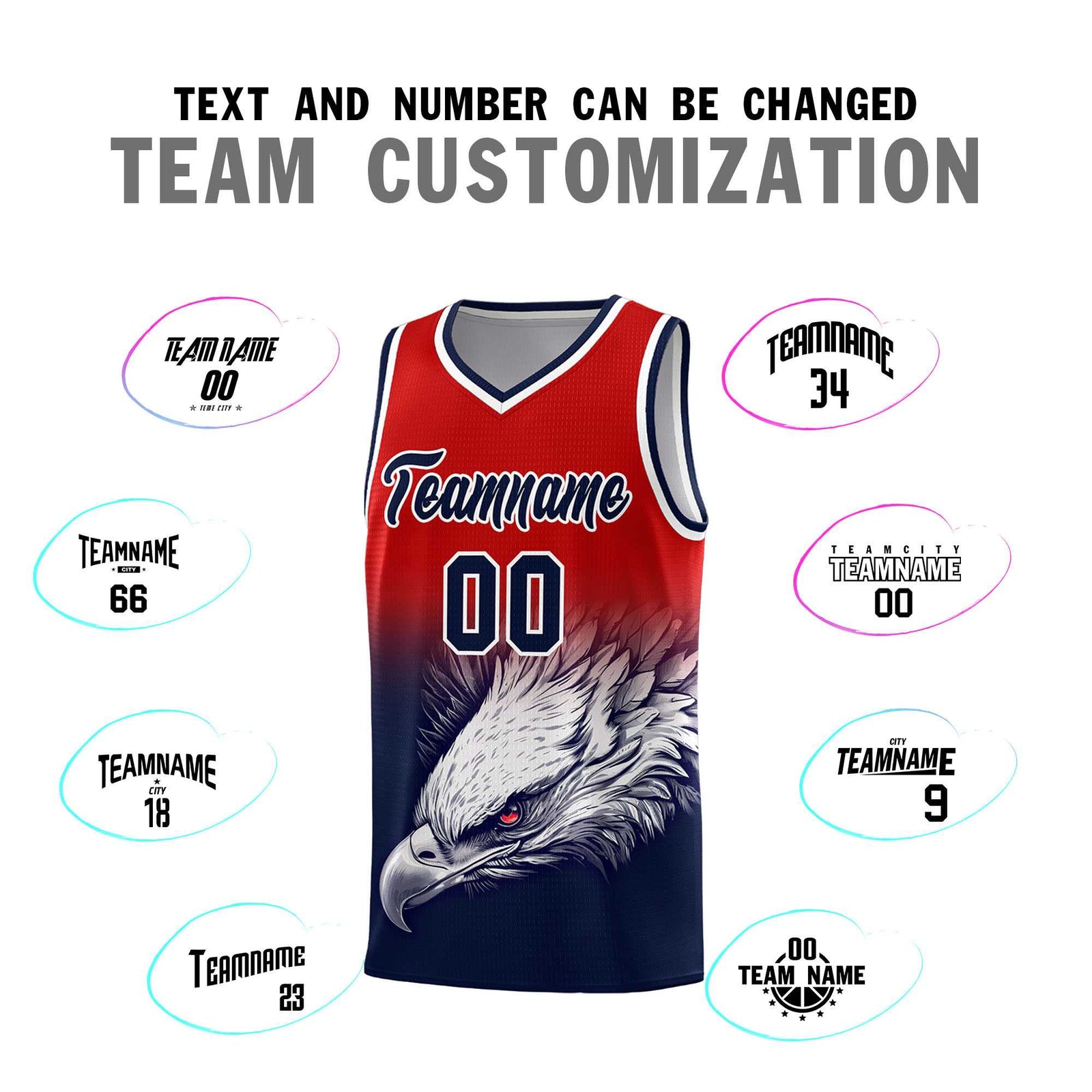 Custom Red Navy Basketball Kits with Eagle Pattern