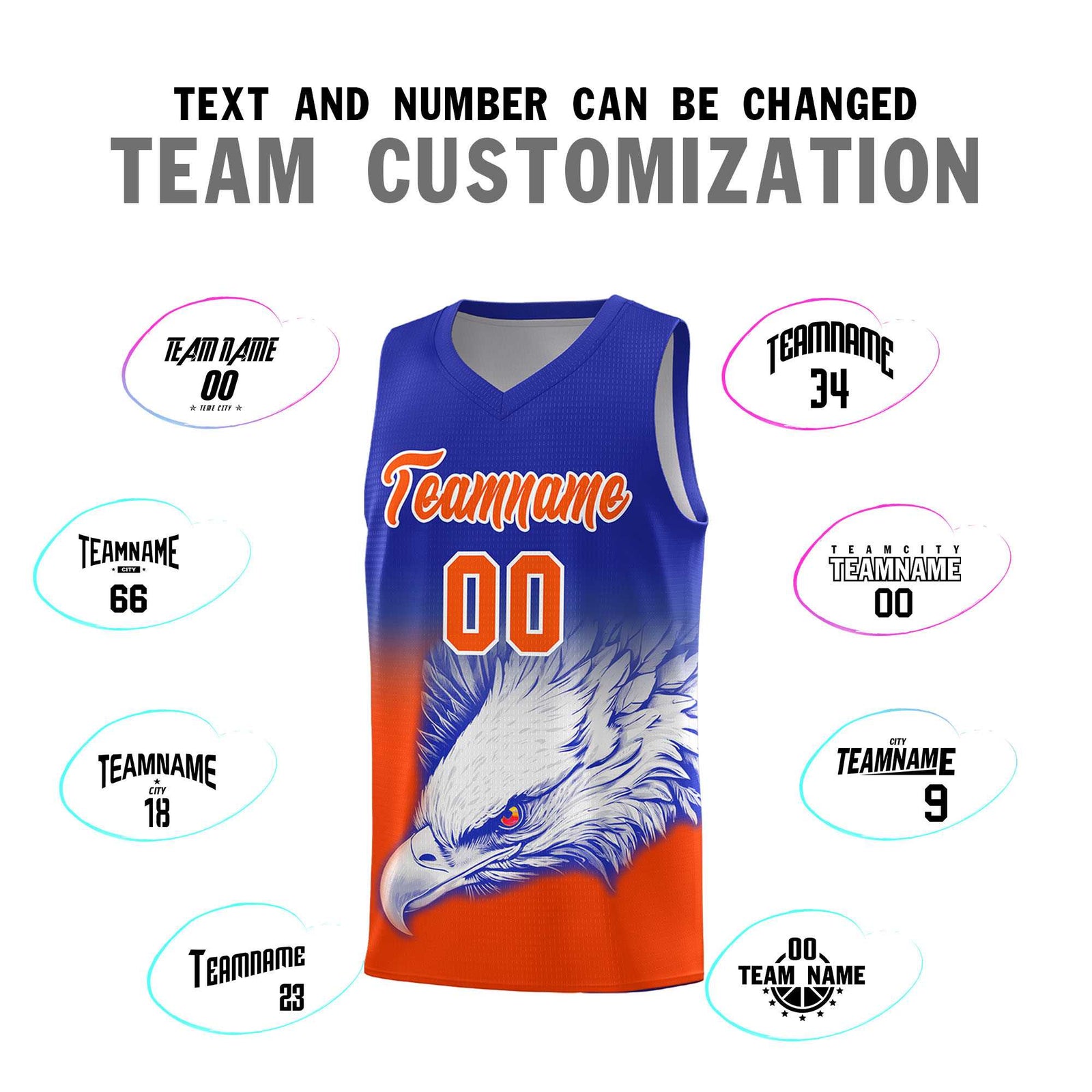 Custom Royal Orange Basketball Kits with Eagle Pattern