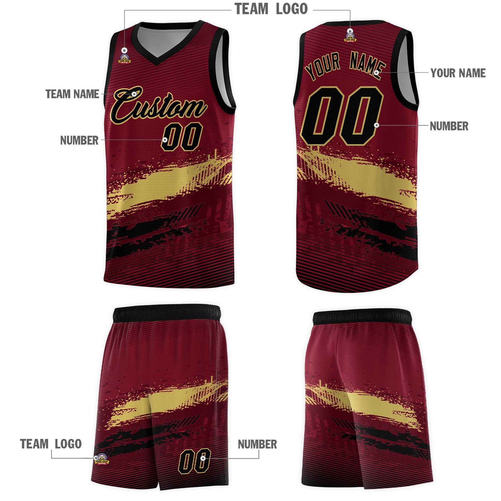Custom Crimson Khaki and Black Graffiti Pattern Sports Uniform Basketball Jersey