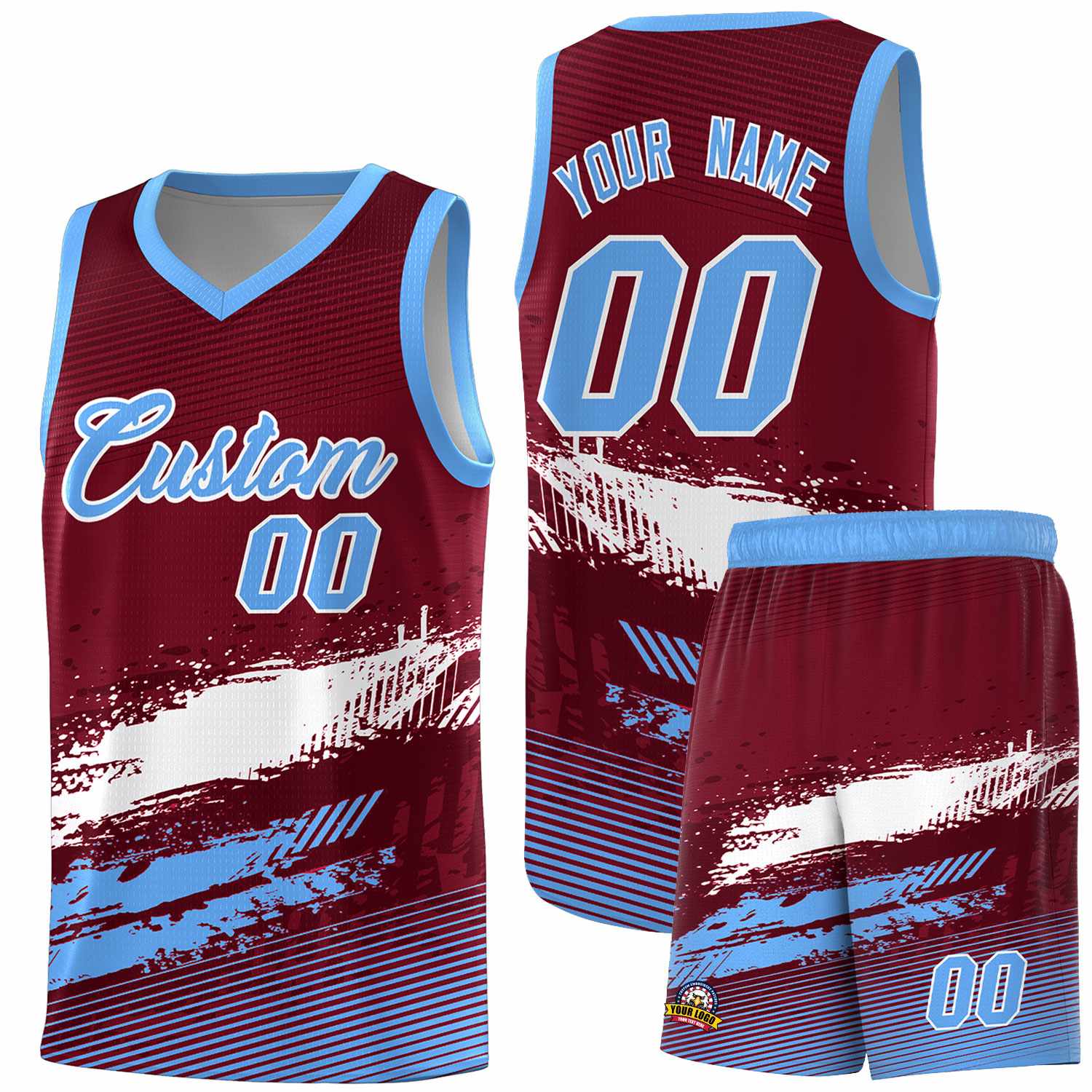 Custom Crimson White and Powder Blue Graffiti Pattern Sports Uniform Basketball Jersey