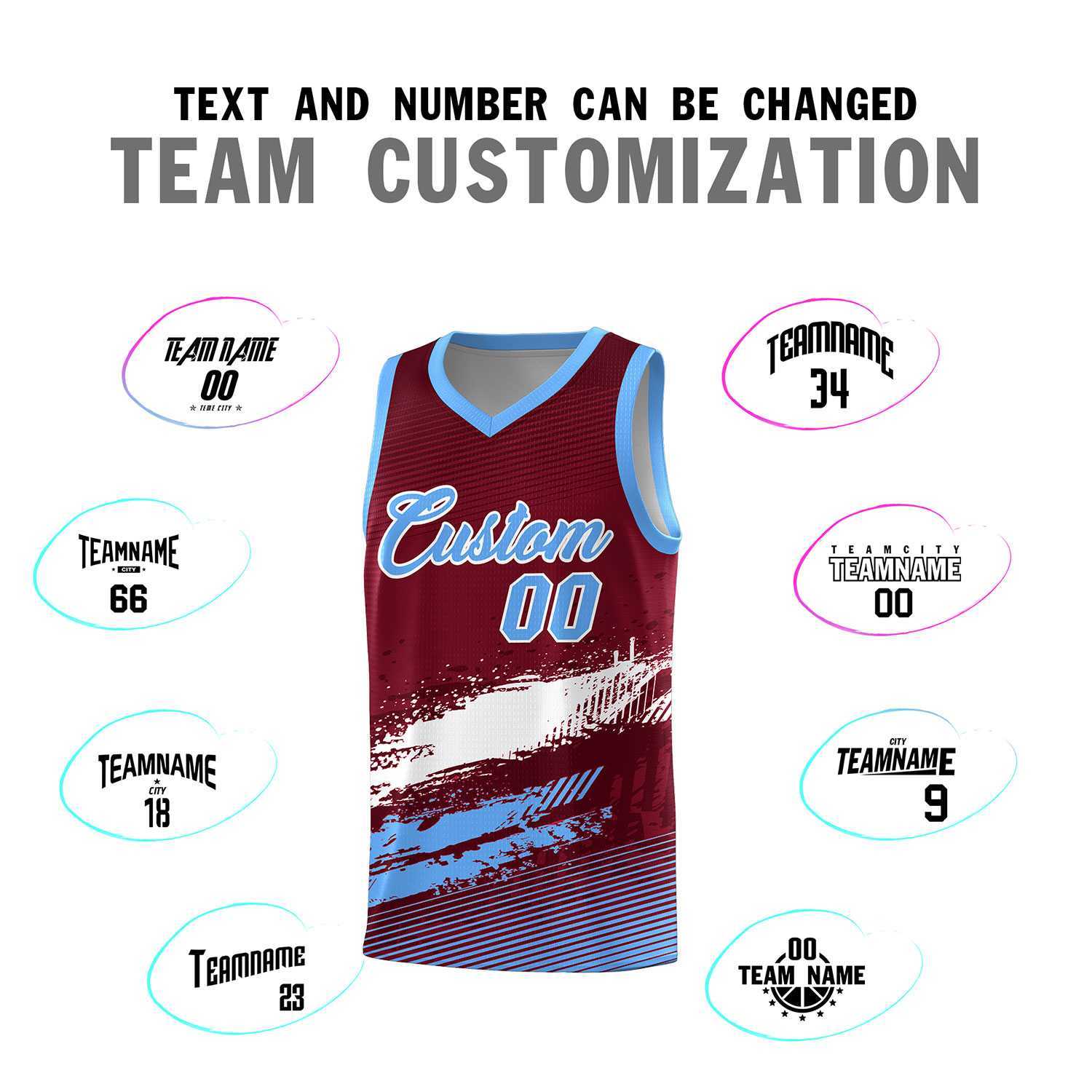 Custom Crimson White and Powder Blue Graffiti Pattern Sports Uniform Basketball Jersey
