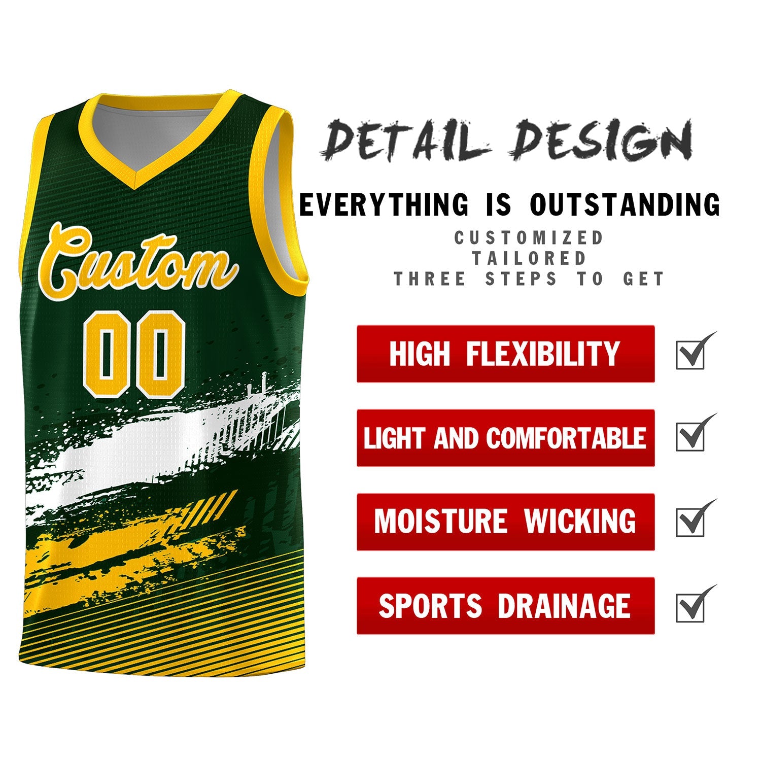 Custom Green White and Yellow Graffiti Pattern Sports Uniform Basketball Jersey
