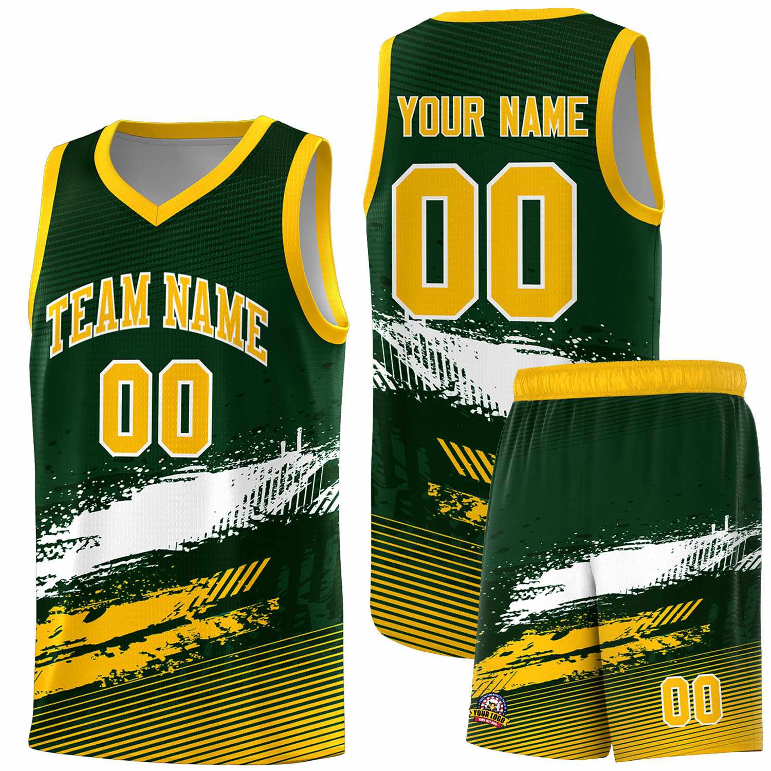 Custom Green White and Yellow Graffiti Pattern Sports Uniform Basketball Jersey