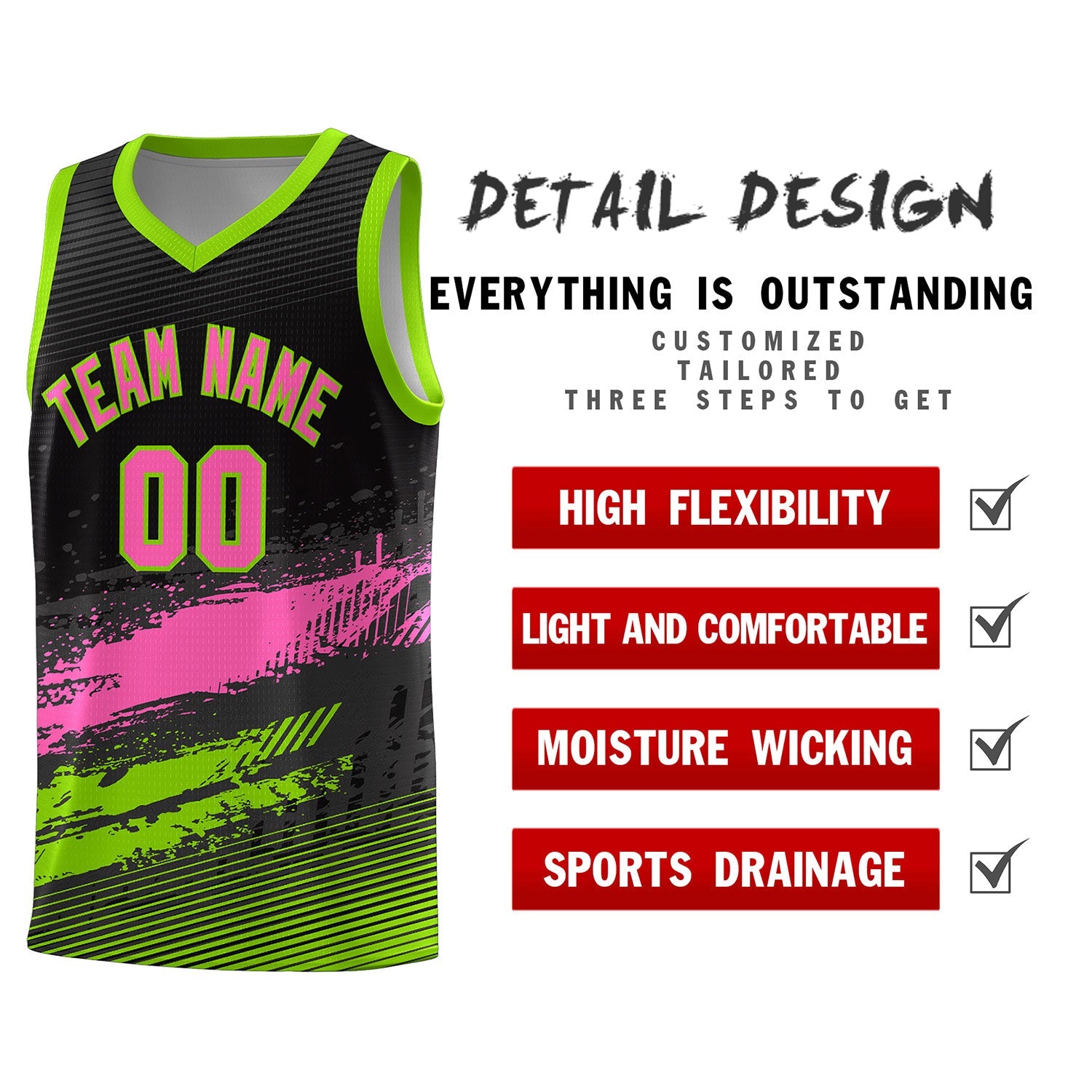 Custom Black Pink and Neon Green Graffiti Pattern Sports Uniform Basketball Jersey