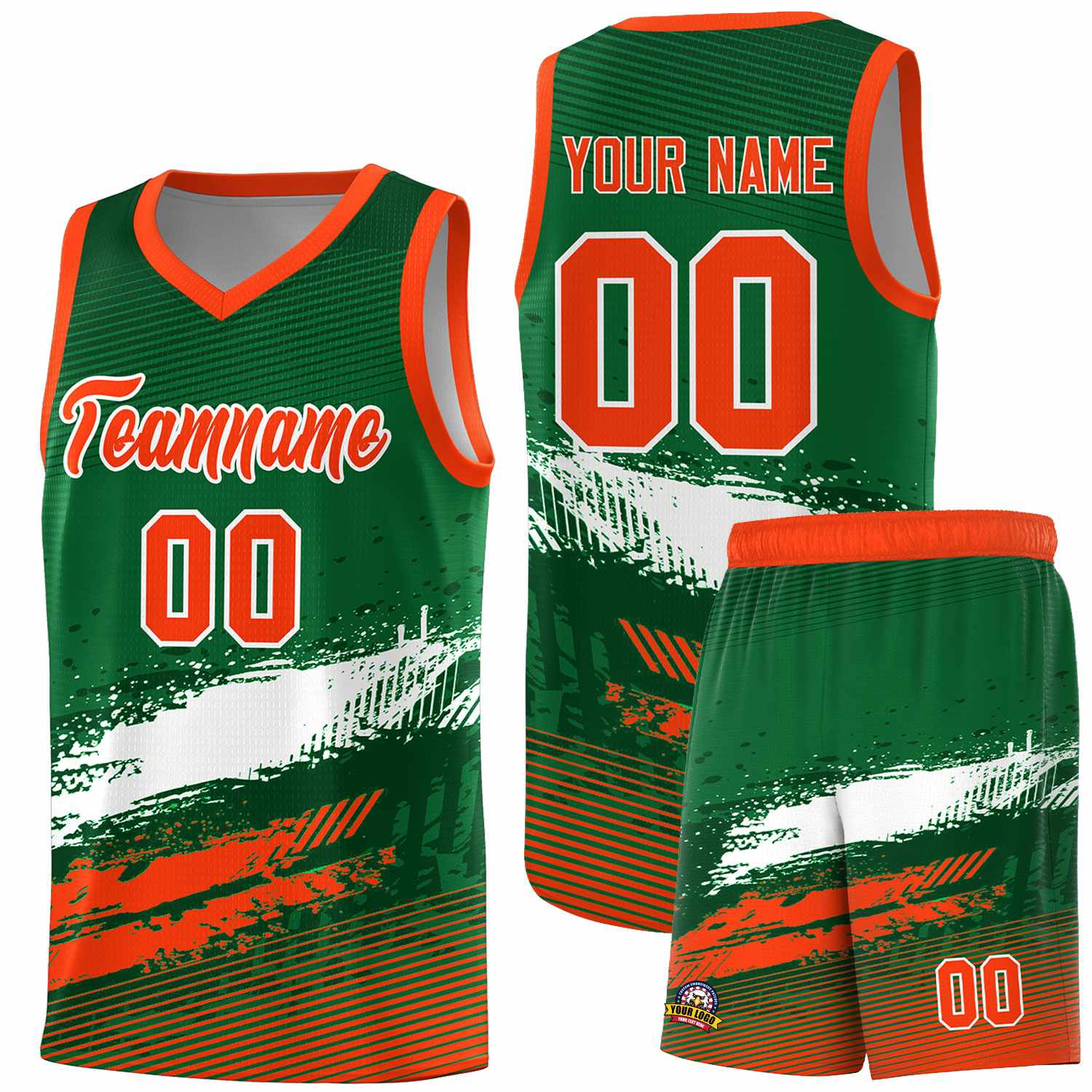 Custom Kelly Green White and Orange Graffiti Pattern Sports Uniform Basketball Jersey