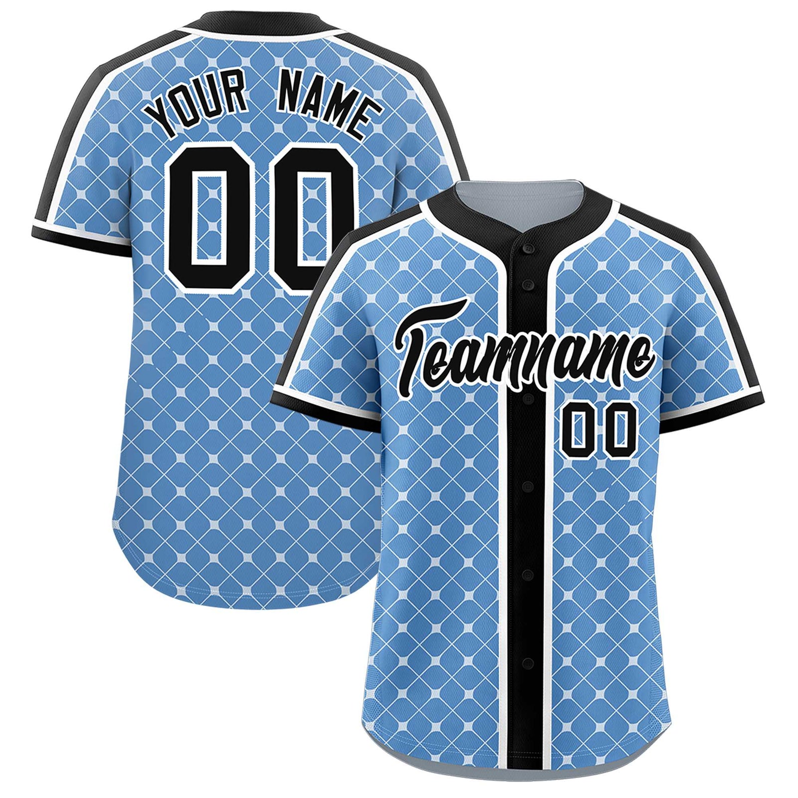 Custom Light Blue-White Plaid Design Authentic Baseball Jersey