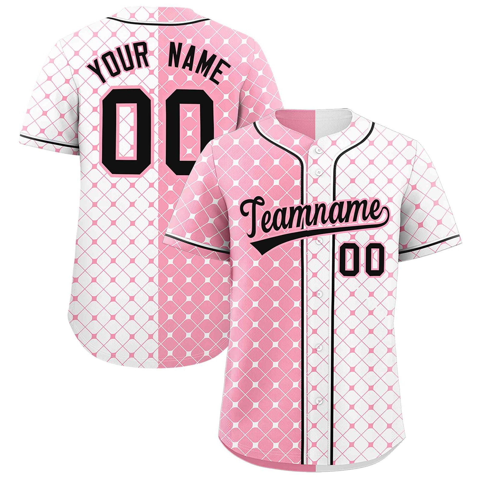 Custom Light Pink White Split Fashion Plaid Design Authentic Baseball Jersey