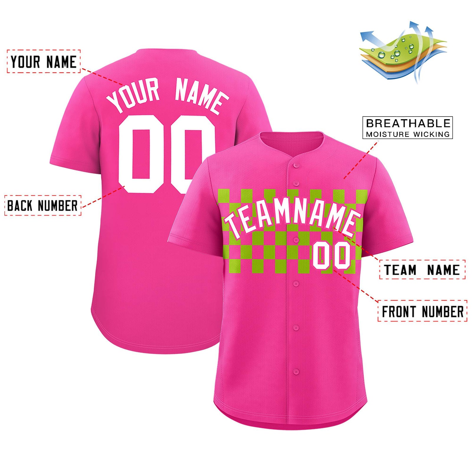 Custom Pink Neon Green Personalized Plaid Fashion Design Authentic Baseball Jersey