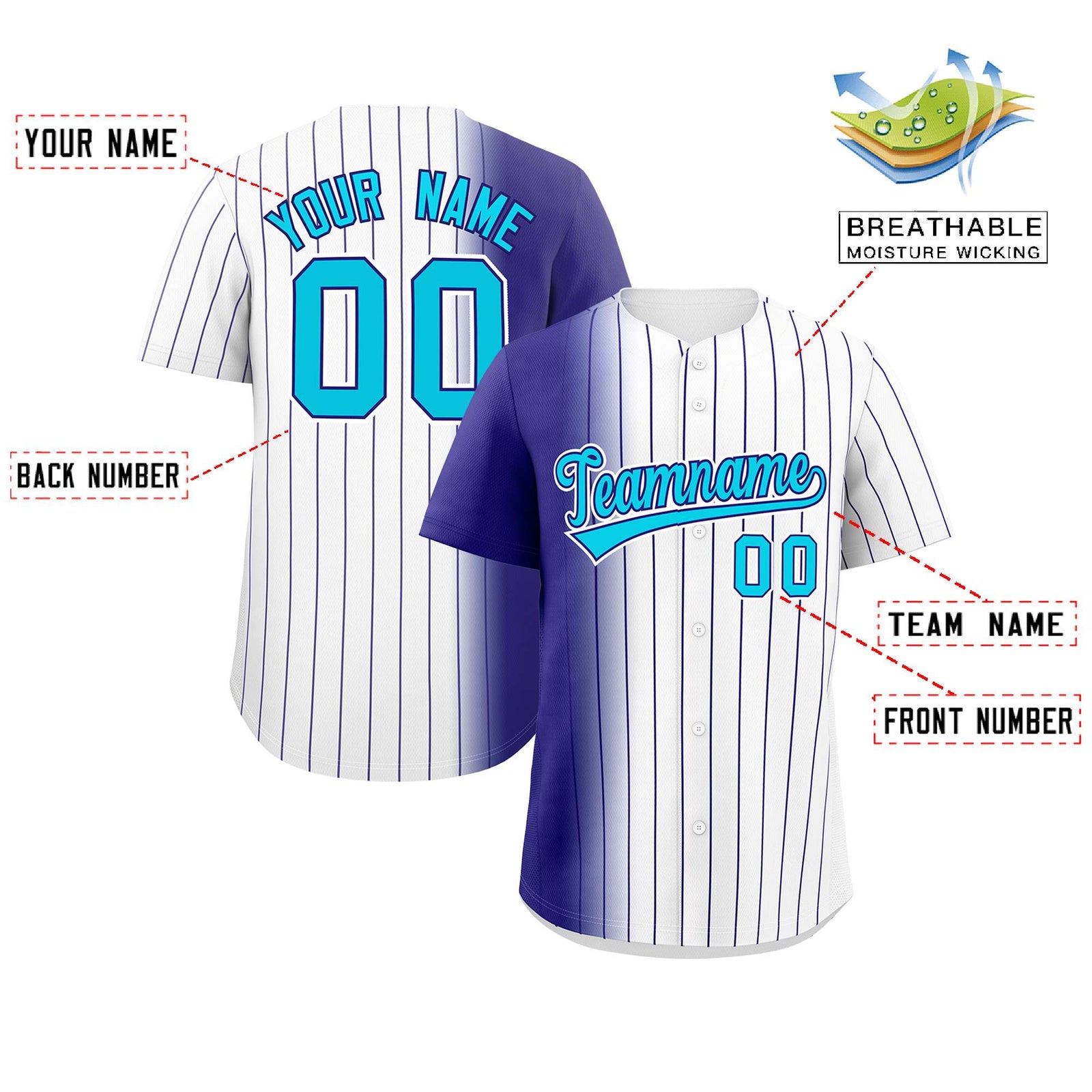 Custom White Purple Pinstripe Personalized Gradient Authentic Baseball Jersey