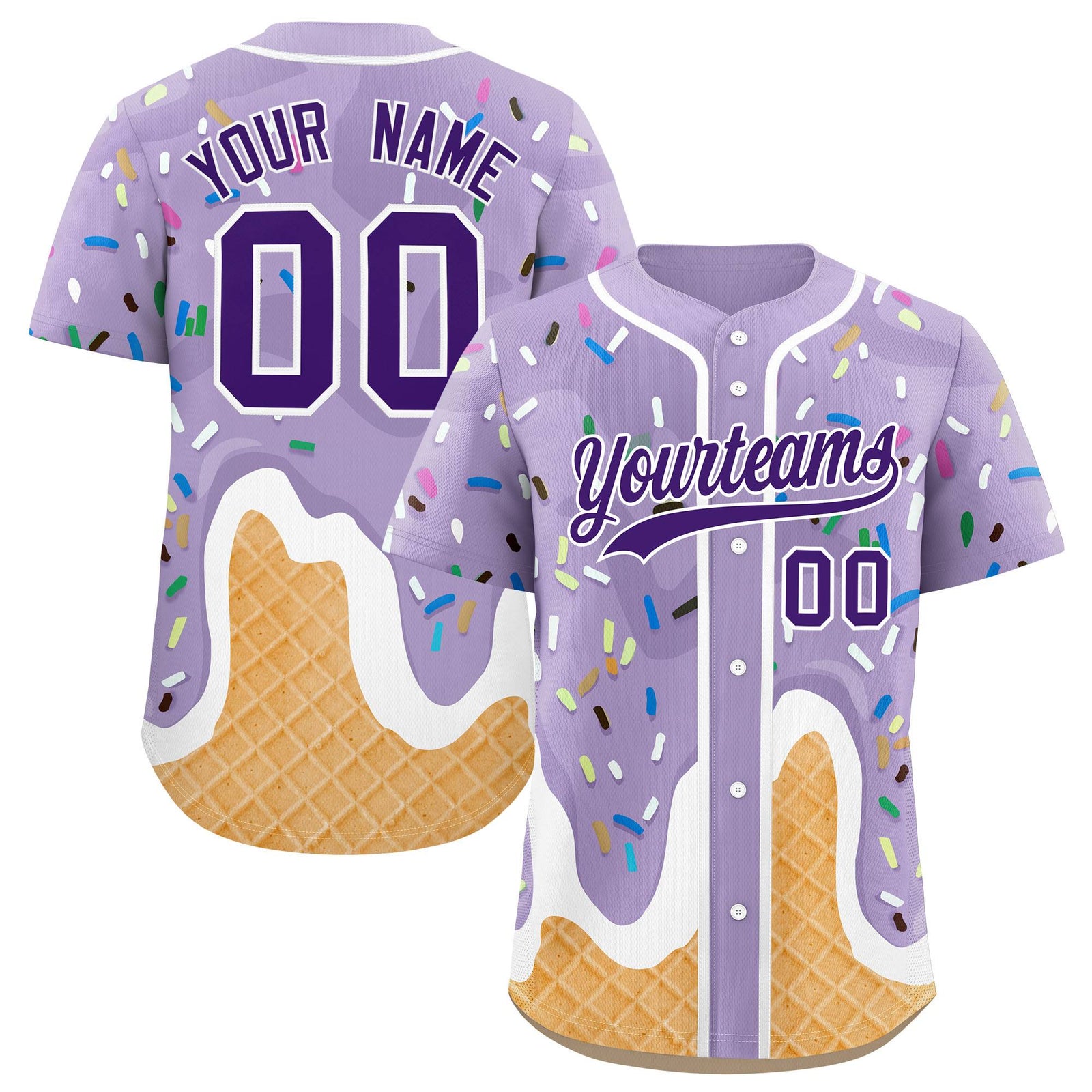 Custom Light Purple Ice Cream Cone Graffiti Pattern Fashion Authentic Baseball Jersey