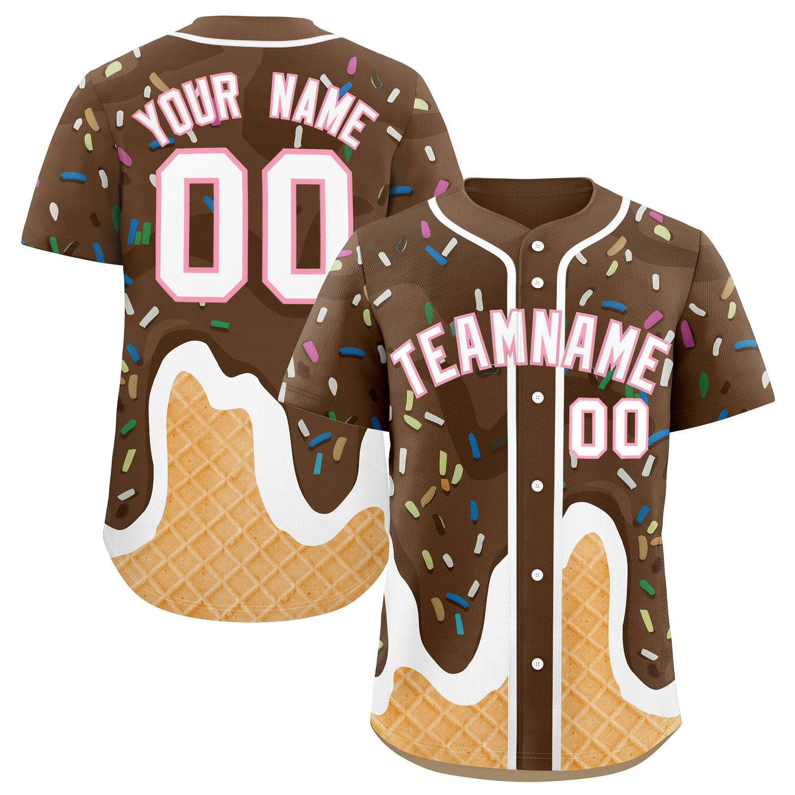 Custom Brown Ice Cream Cone Graffiti Pattern Fashion Authentic Baseball Jersey