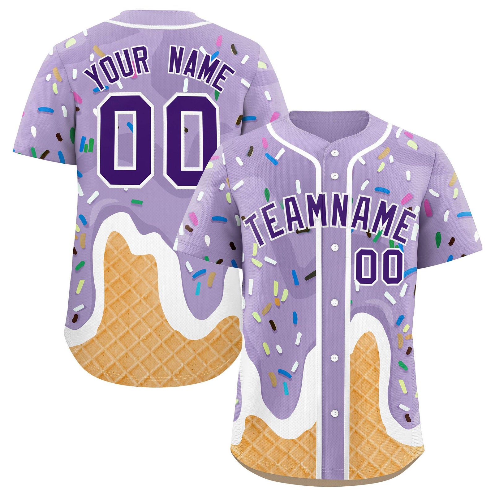 Custom Light Purple Ice Cream Cone Graffiti Pattern Fashion Authentic Baseball Jersey