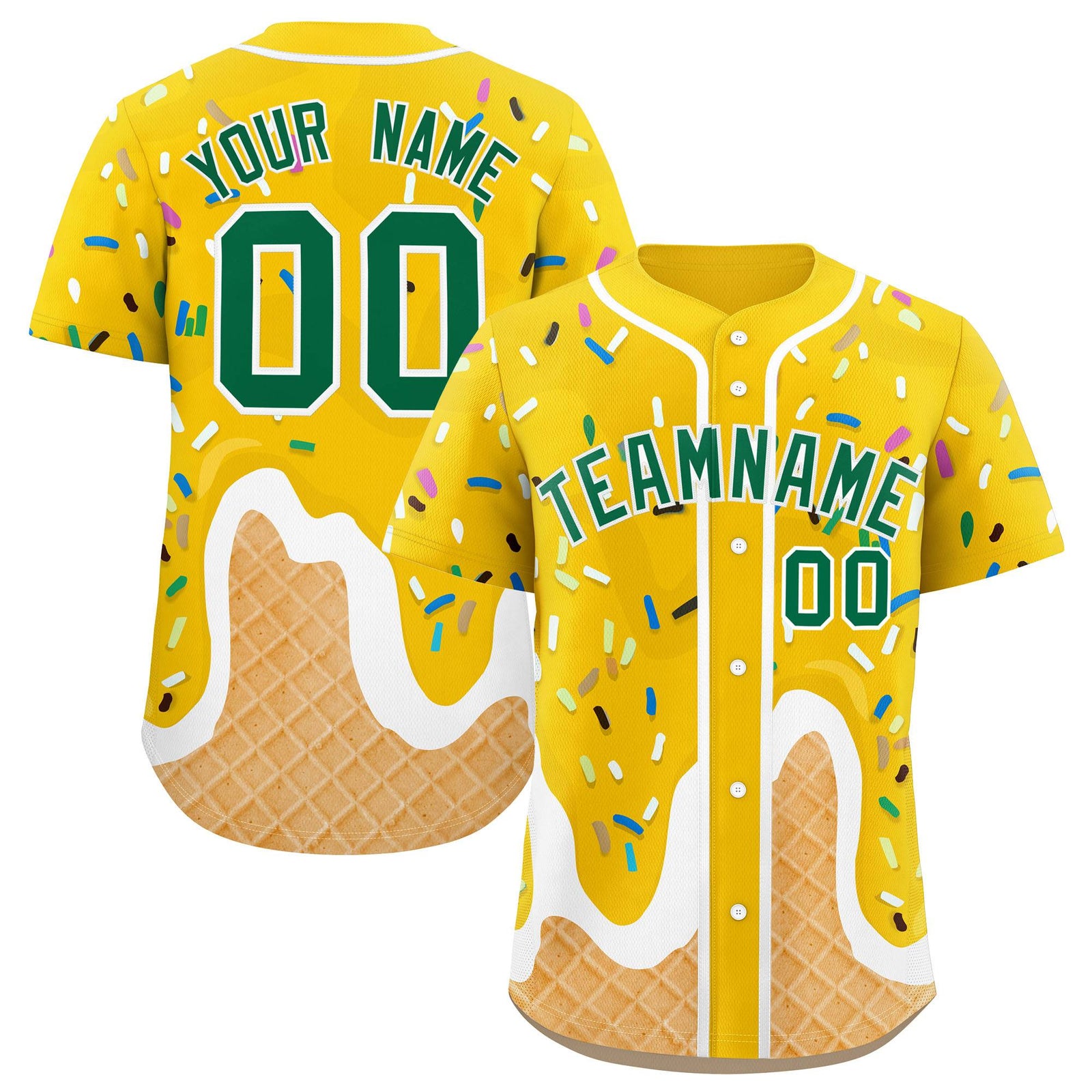 Custom Gold Ice Cream Cone Graffiti Pattern Fashion Authentic Baseball Jersey
