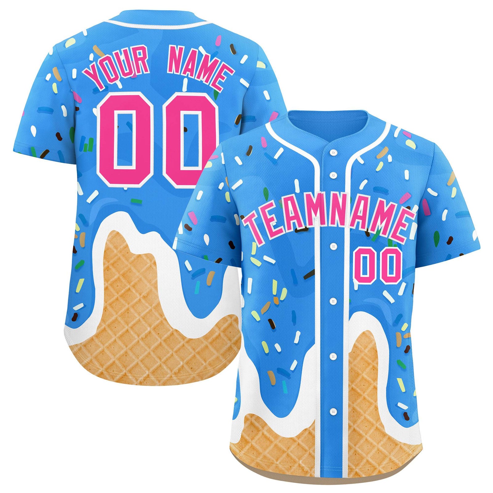 Custom Powder Blue Ice Cream Cone Graffiti Pattern Fashion Authentic Baseball Jersey