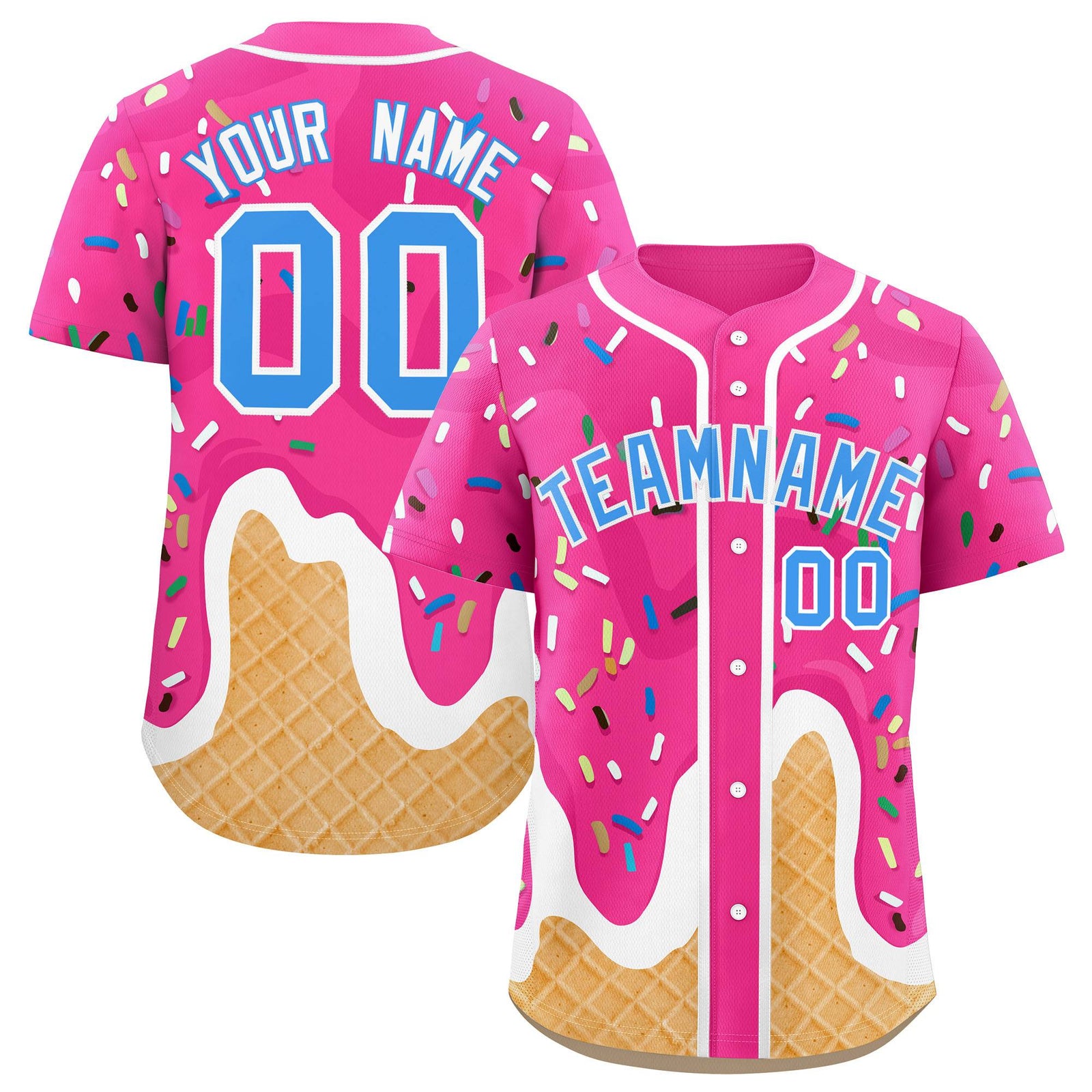 Custom Pink Ice Cream Cone Graffiti Pattern Fashion Authentic Baseball Jersey