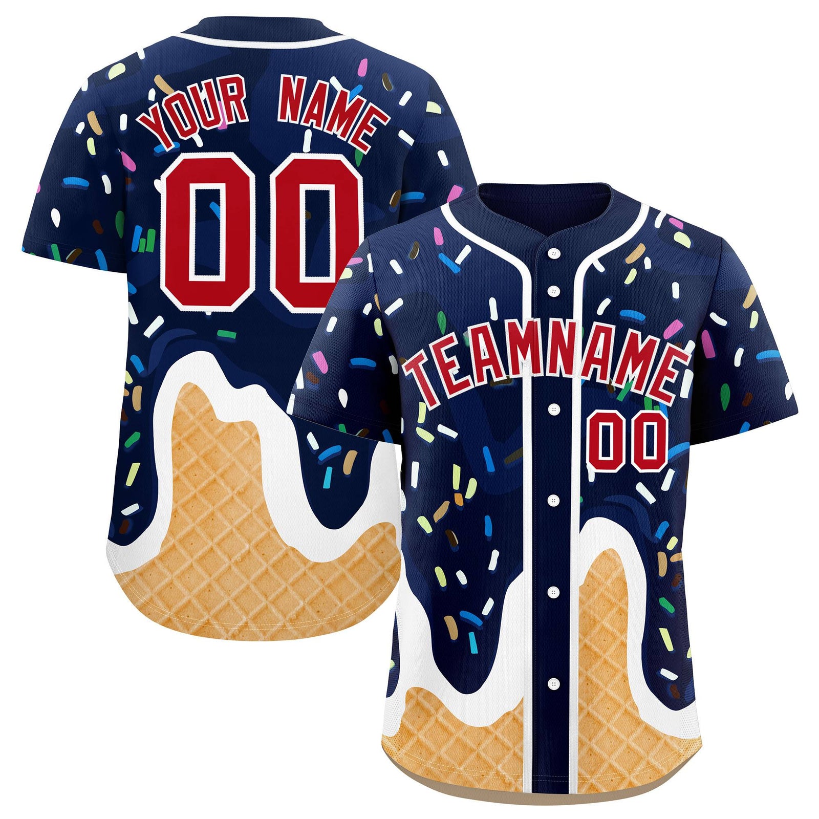 Custom Navy Ice Cream Cone Graffiti Pattern Fashion Authentic Baseball Jersey
