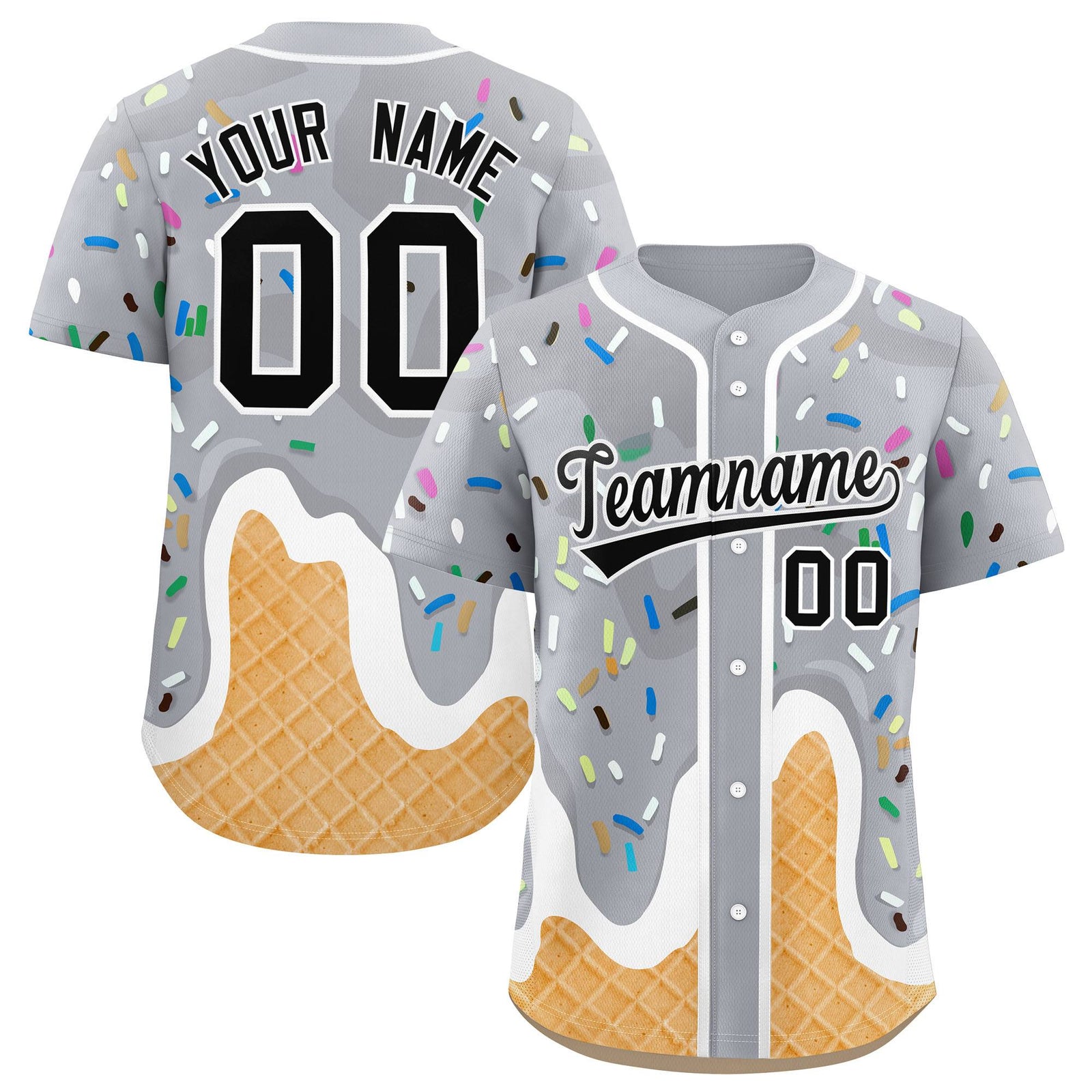Custom Gray Ice Cream Cone Graffiti Pattern Fashion Authentic Baseball Jersey
