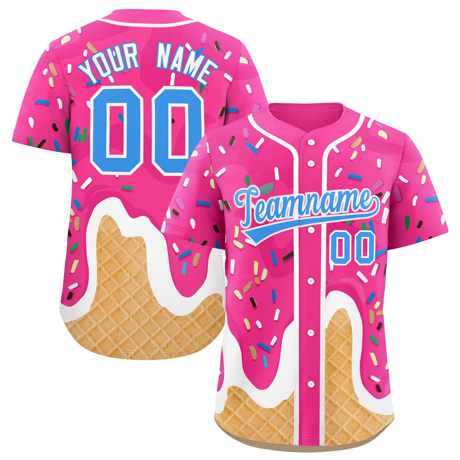 Custom Pink Ice Cream Cone Graffiti Pattern Fashion Authentic Baseball Jersey