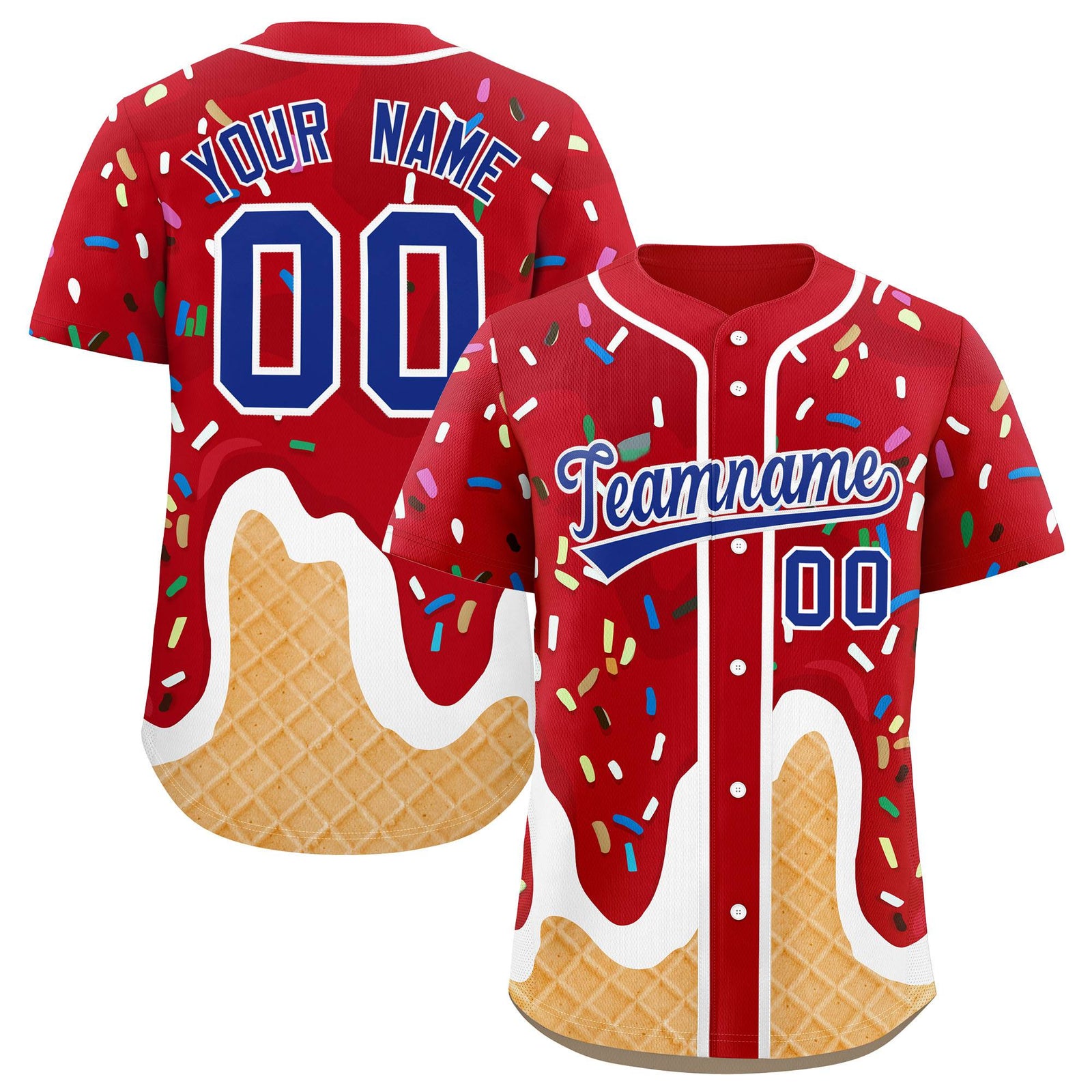 Custom Red Ice Cream Cone Graffiti Pattern Fashion Authentic Baseball Jersey