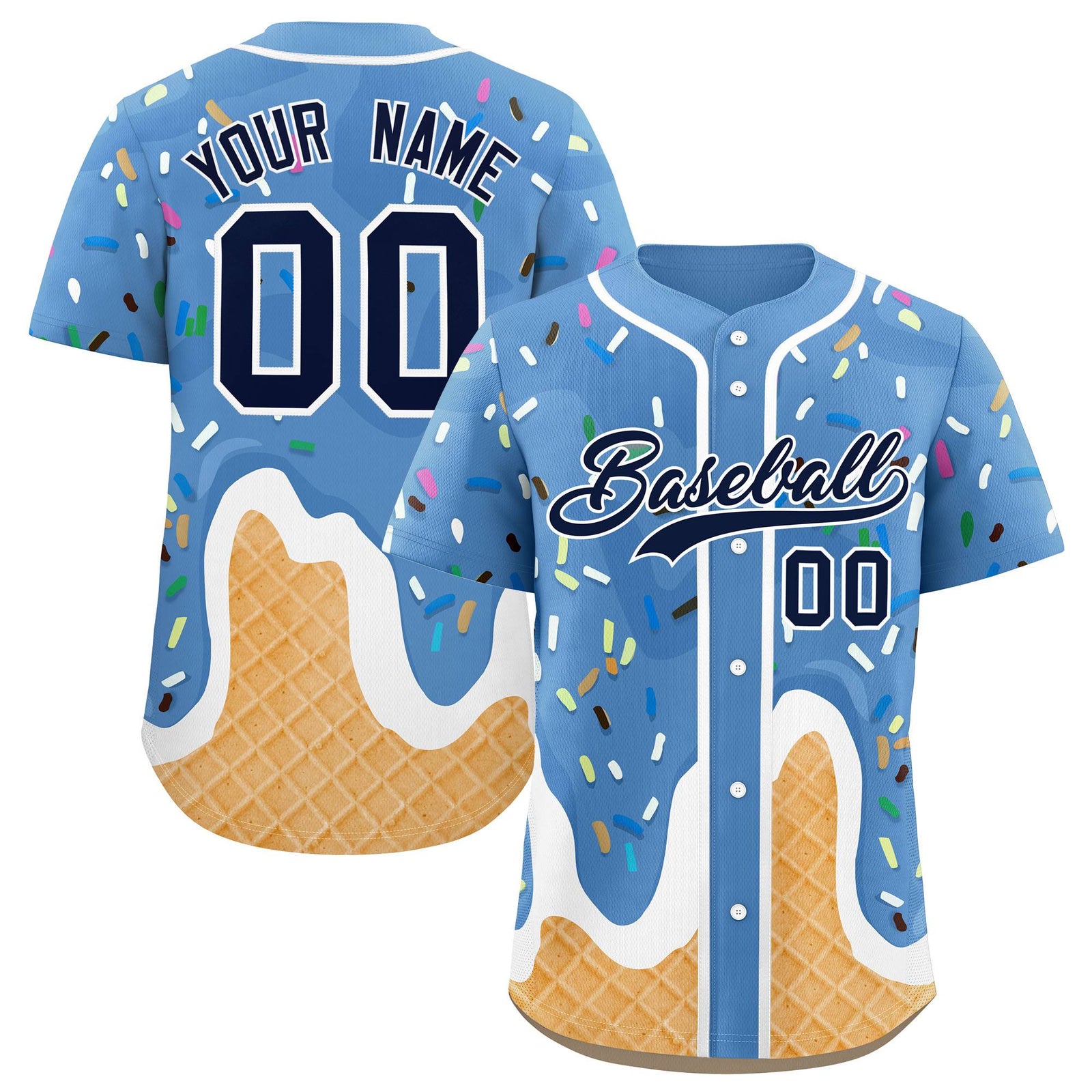 Custom Powder Blue Ice Cream Cone Graffiti Pattern Fashion Authentic Baseball Jersey