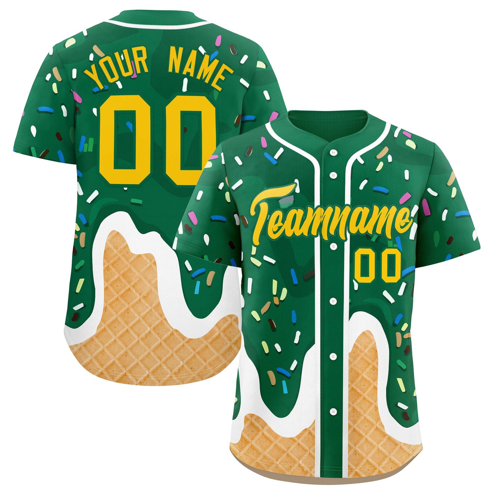 Custom Kelly Green Ice Cream Cone Graffiti Pattern Fashion Authentic Baseball Jersey