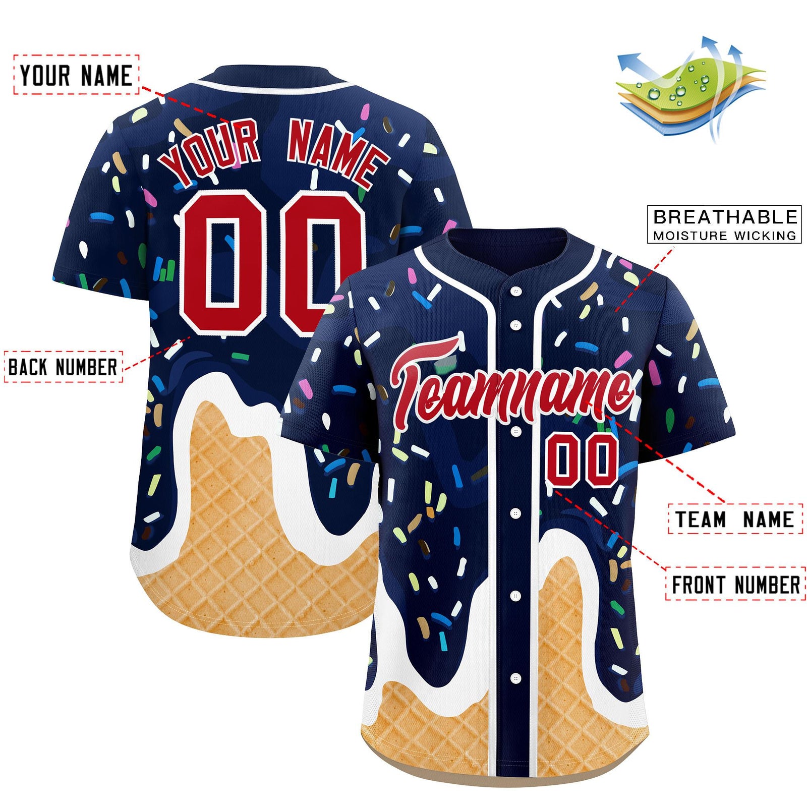 Custom Navy Ice Cream Cone Graffiti Pattern Fashion Authentic Baseball Jersey