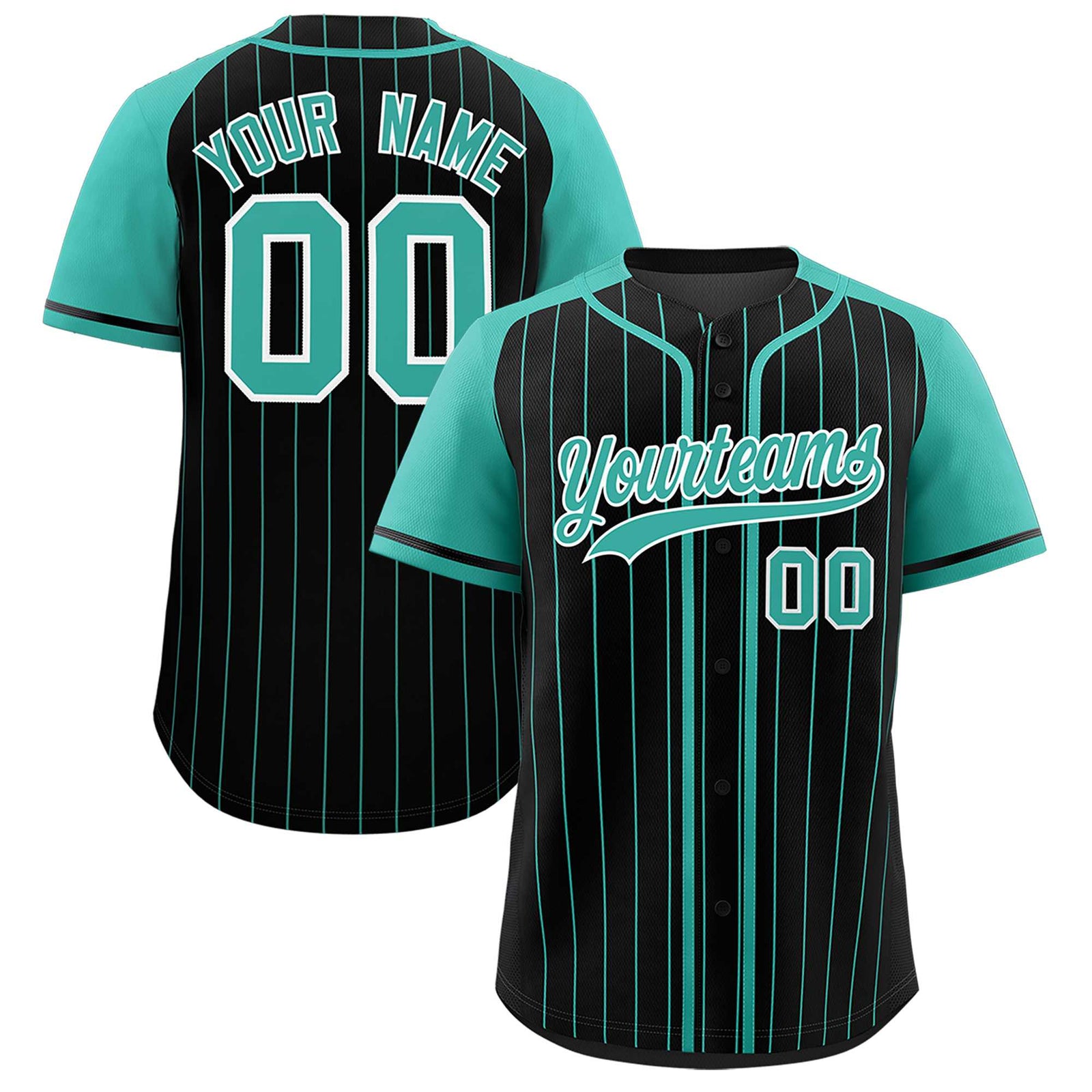 Custom Black Bright Green Stripe Fashion Raglan Sleeves Authentic Baseball Jersey