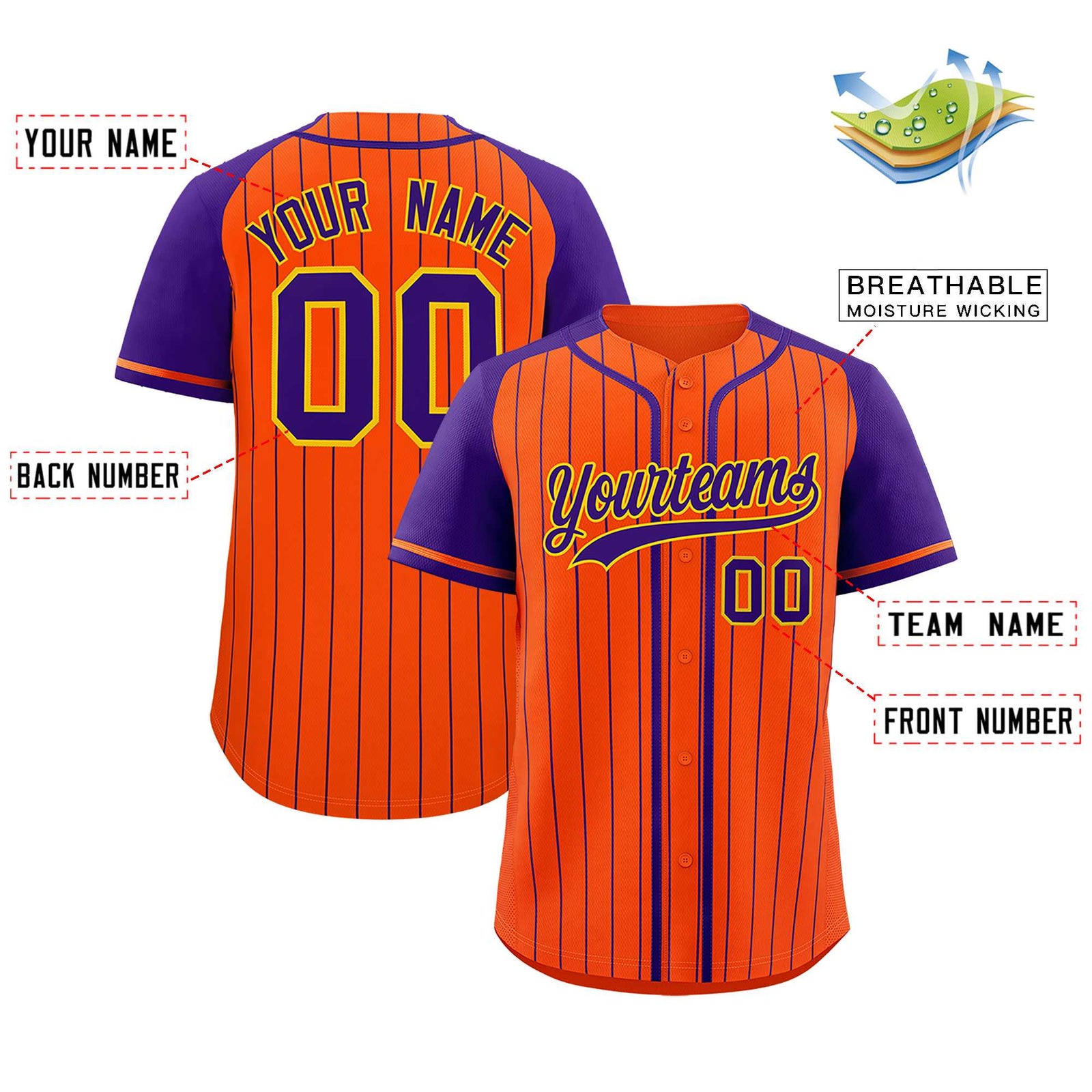 Custom Orange Purple Stripe Fashion Raglan Sleeves Authentic Baseball Jersey