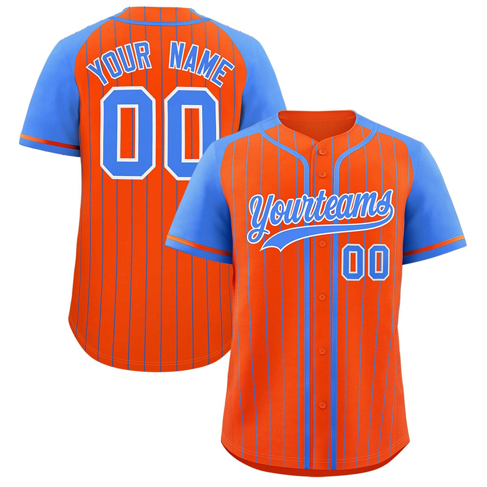 Custom Orange Powder Blue Stripe Fashion Raglan Sleeves Authentic Baseball Jersey