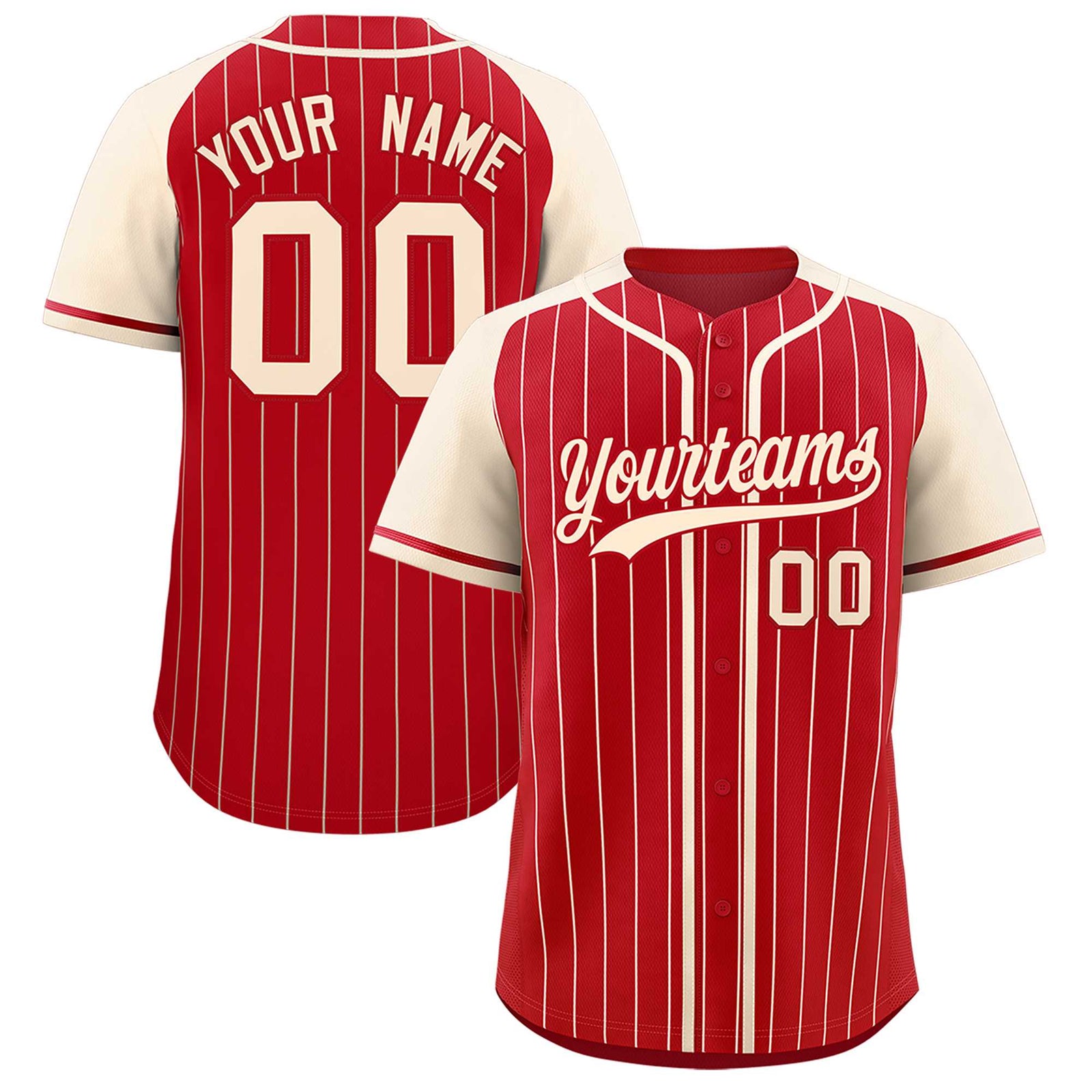 Custom Red Cream Stripe Fashion Raglan Sleeves Authentic Baseball Jersey