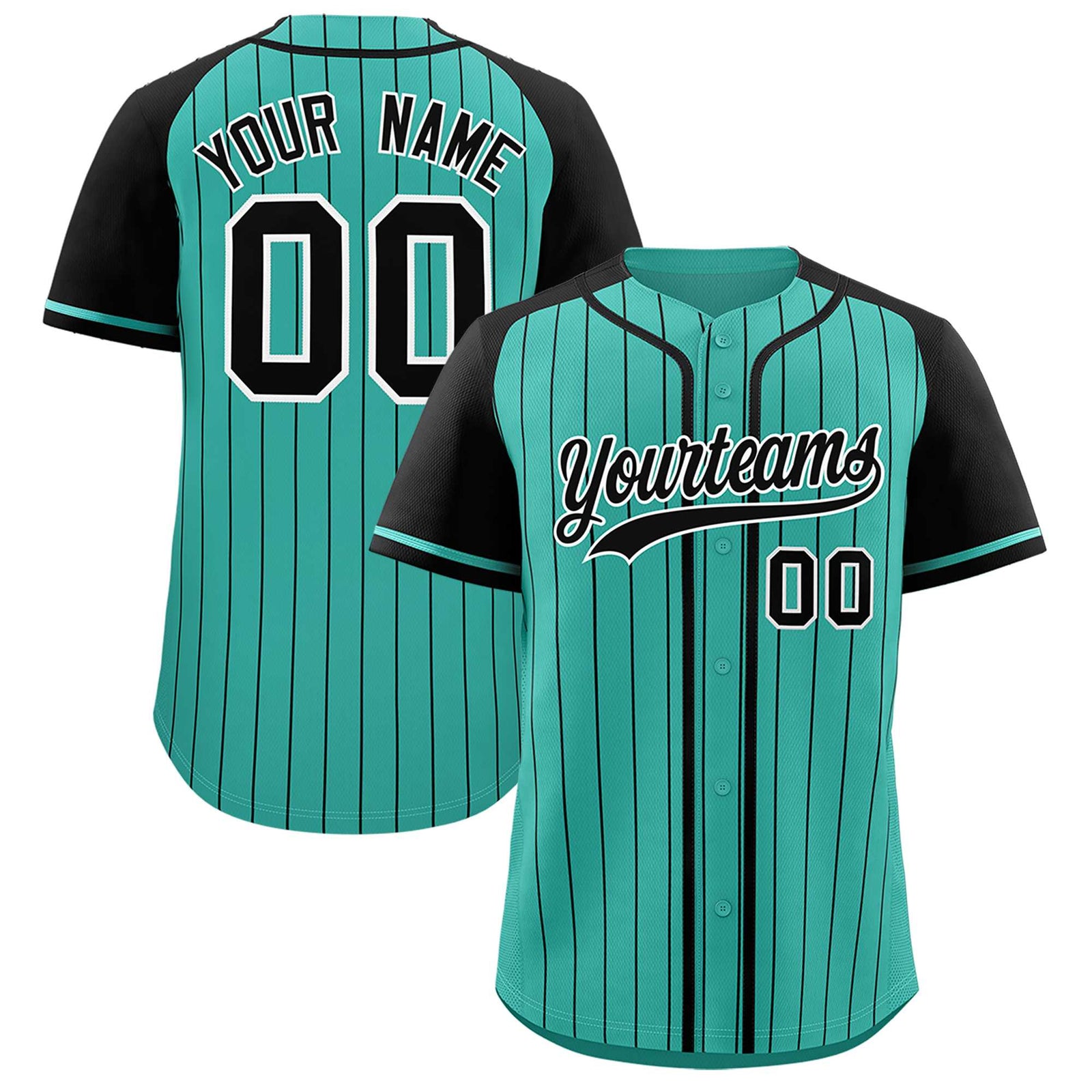 Custom Bright Green Black Stripe Fashion Raglan Sleeves Authentic Baseball Jersey