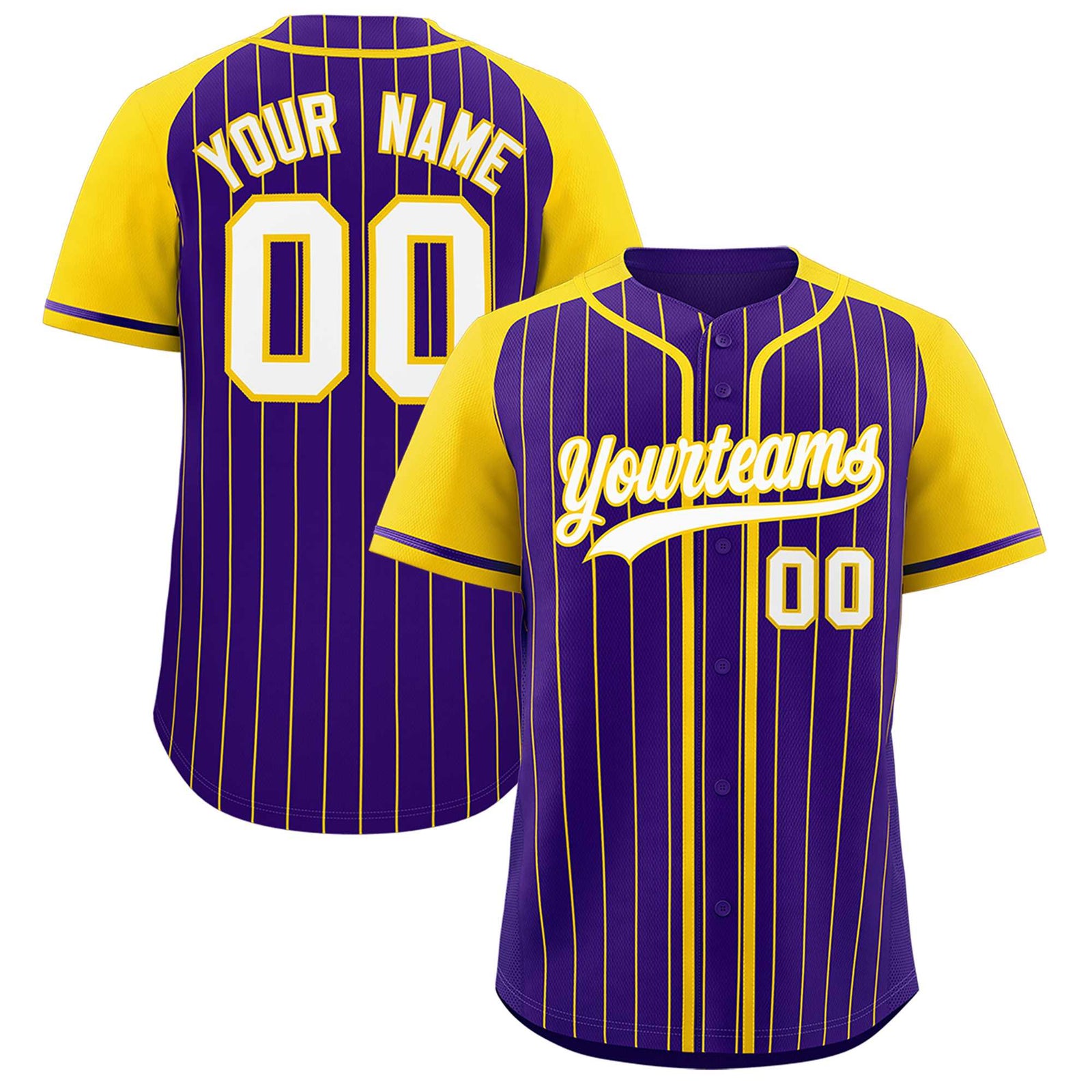 Custom Purple Gold Stripe Fashion Raglan Sleeves Authentic Baseball Jersey