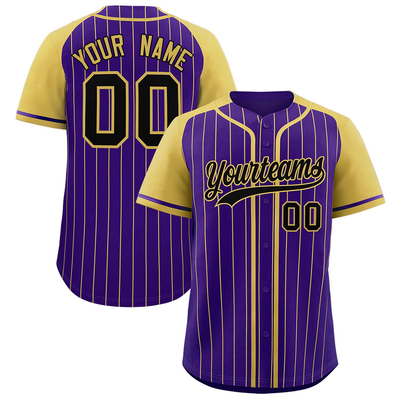 Custom Purple Old Gold Stripe Fashion Raglan Sleeves Authentic Baseball Jersey